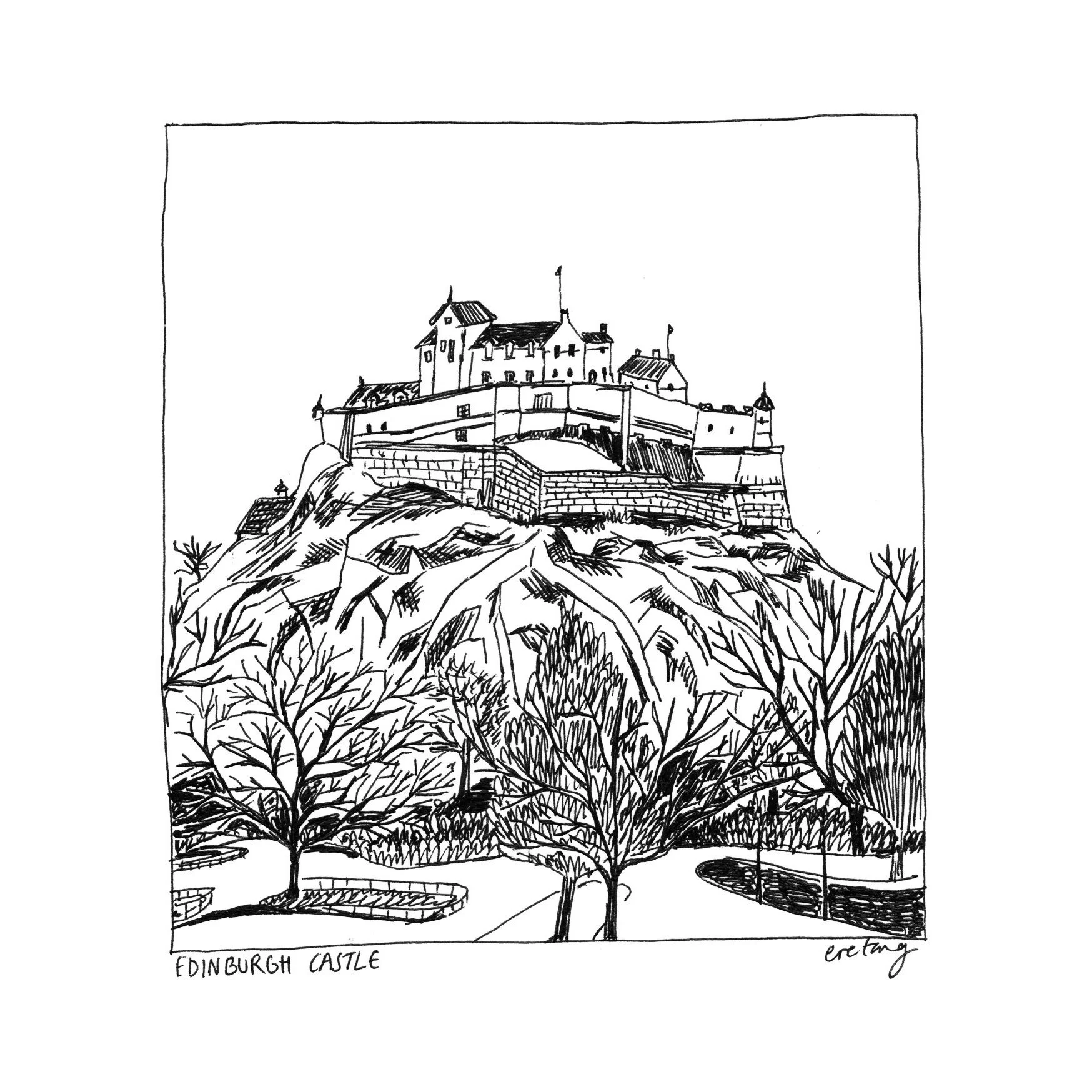 Edinburgh Castle From The Gardens Print