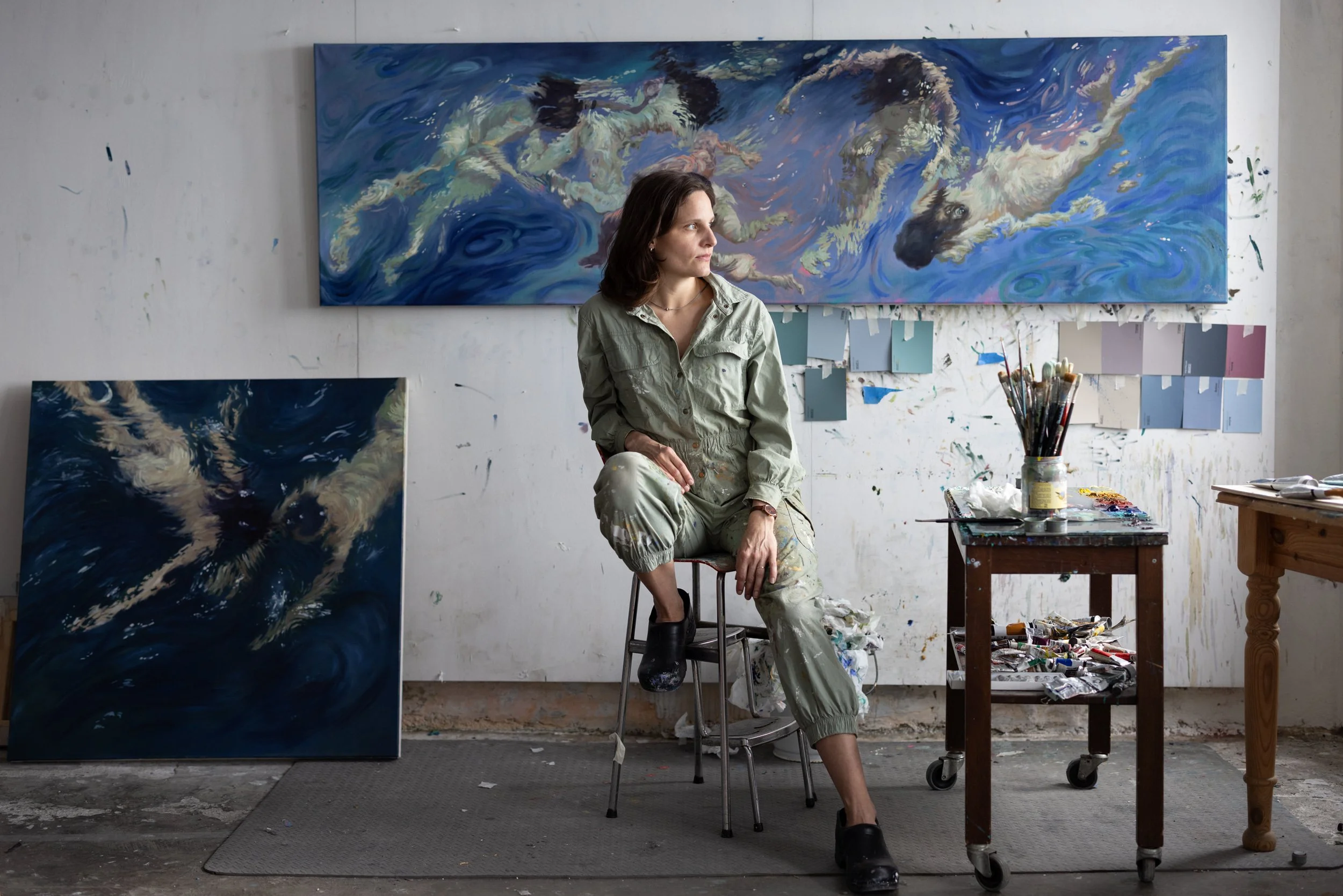 Silvia Sorhagen in her studio working on "Tidal", photographed by Tone Molnes
