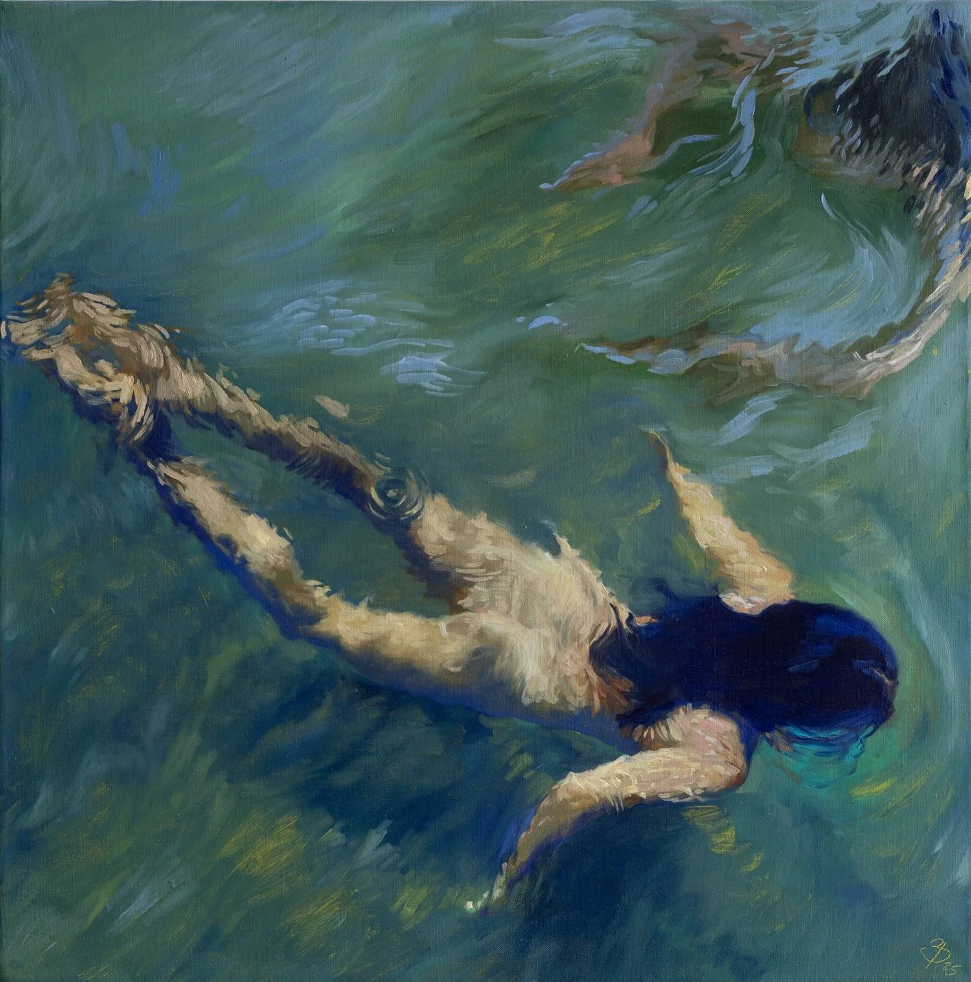 To i flyt, 2025, oil on linen, 40 x 40 cm