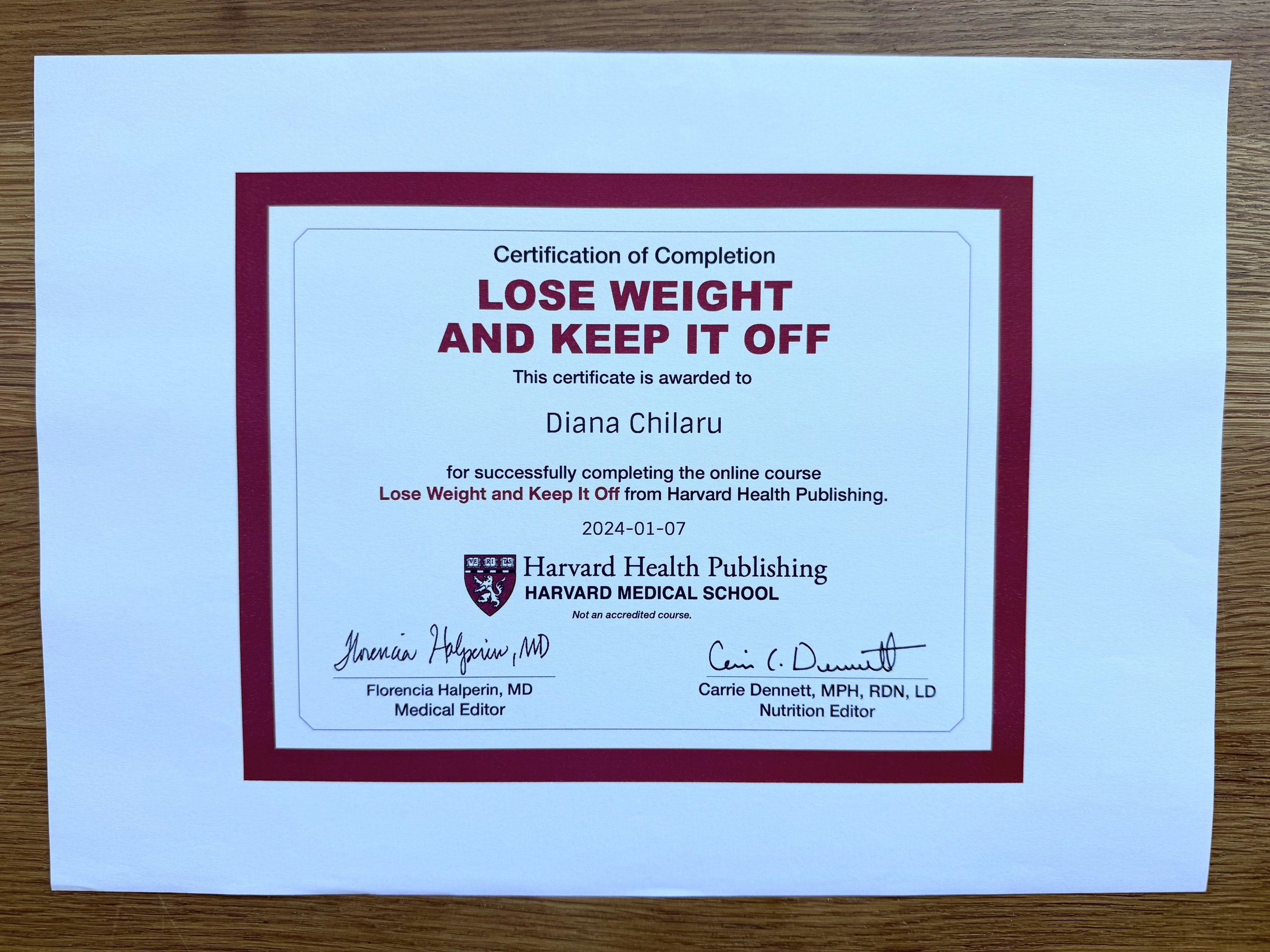 Harvard Medical School Certificate