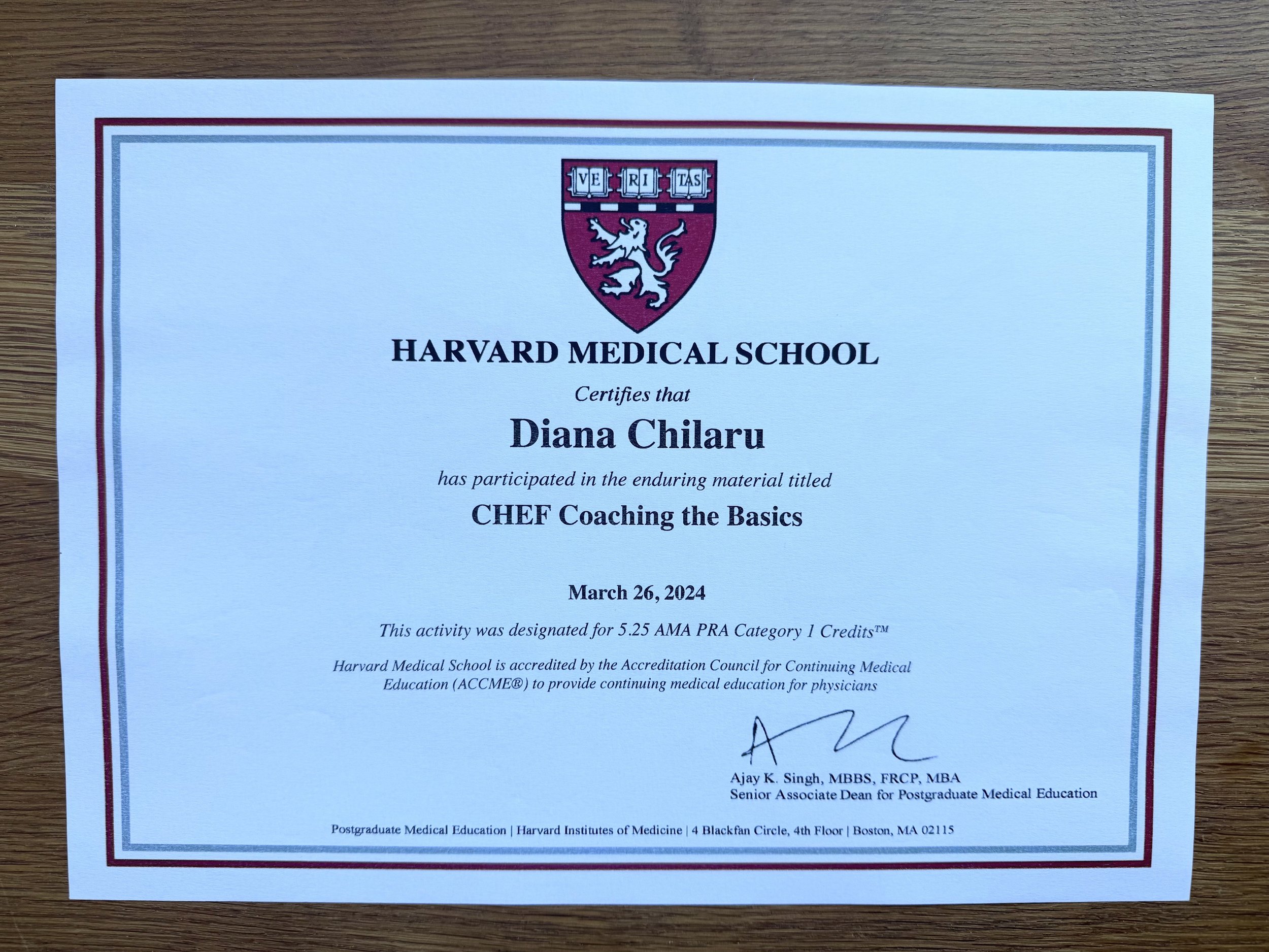 Harvard Medical School Certifies