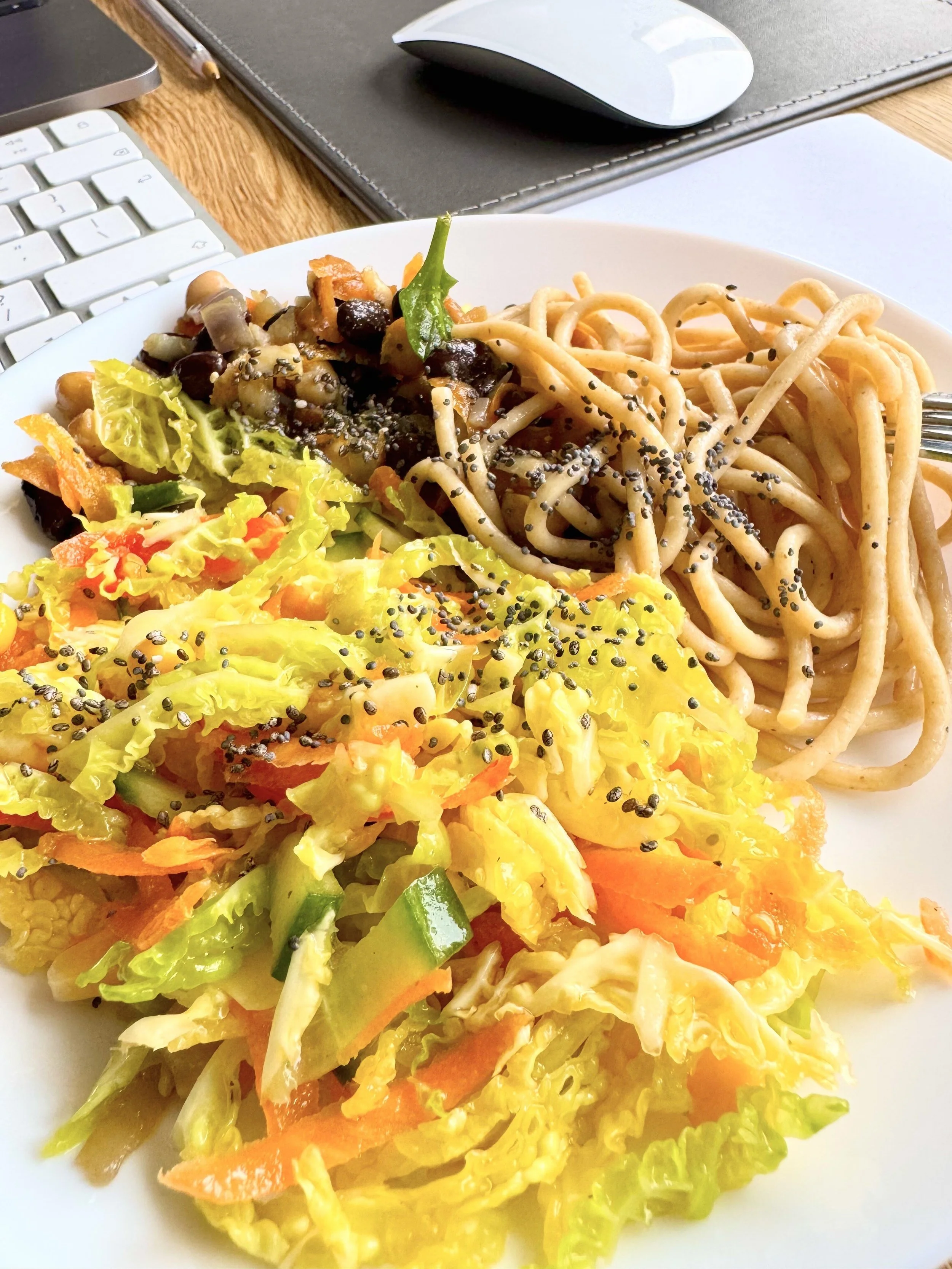 fresh vegetables and wholemeal pasta