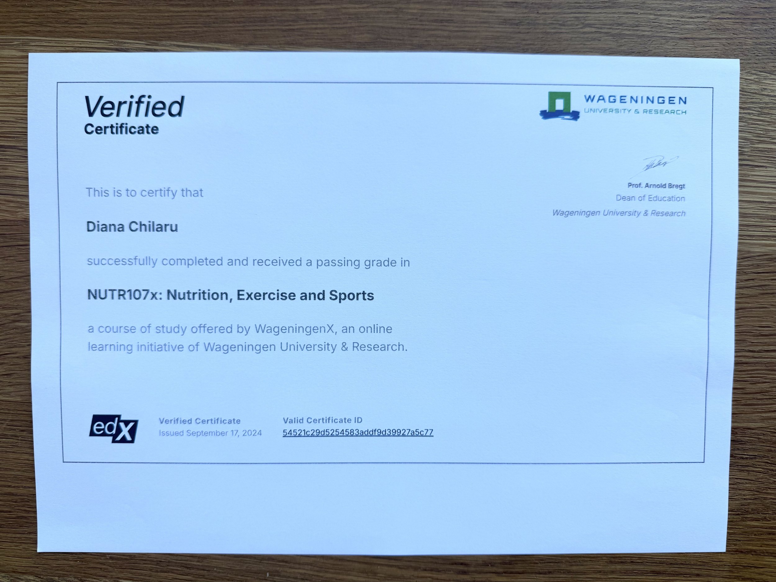 Wageningen University and Research Certificate