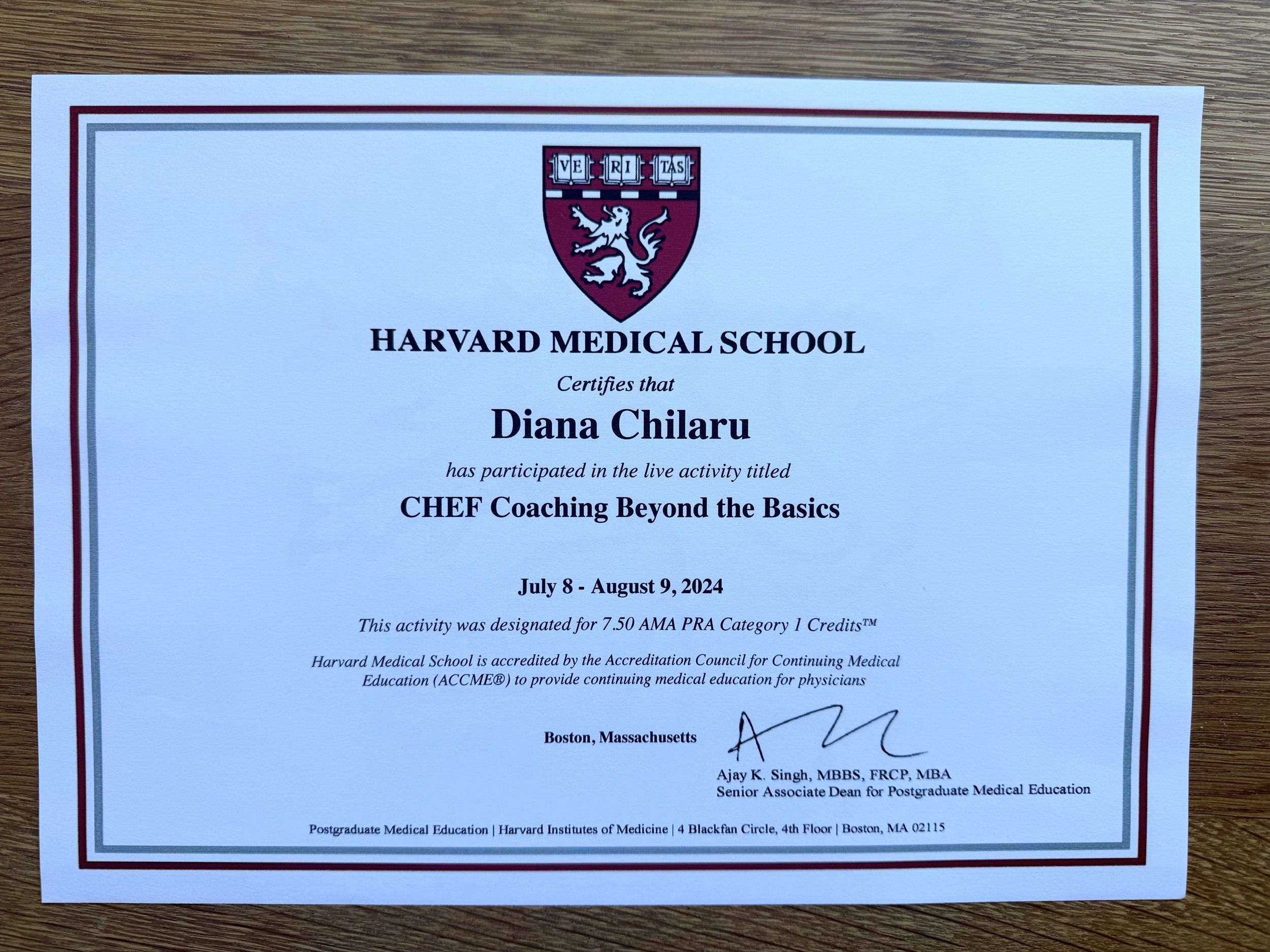 Harvard Medical School Certifies