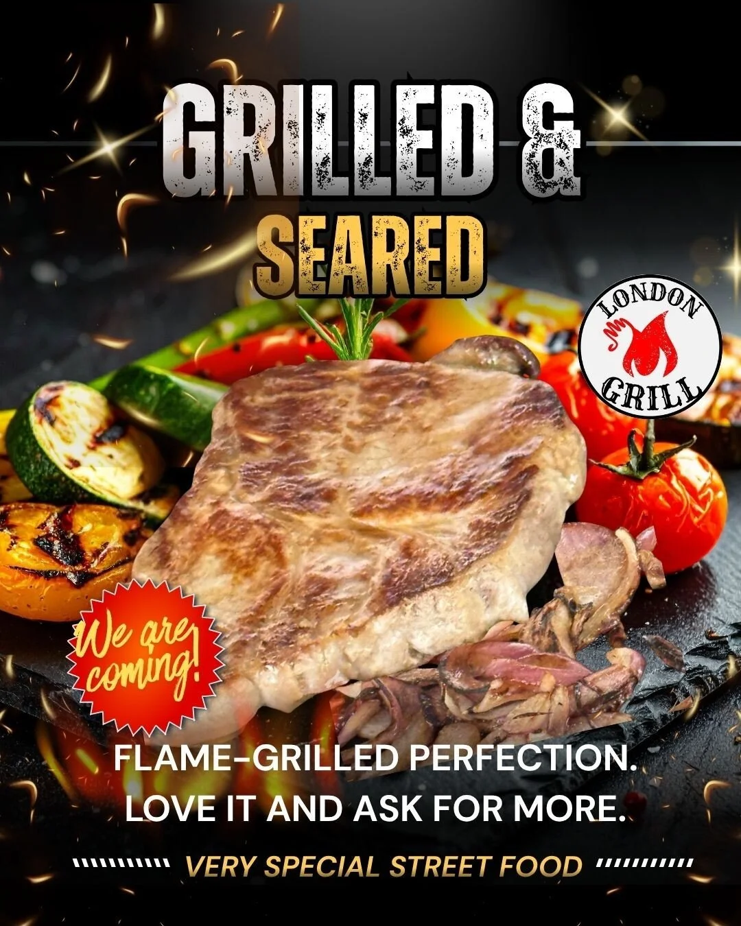 Grilled steak and vegetables