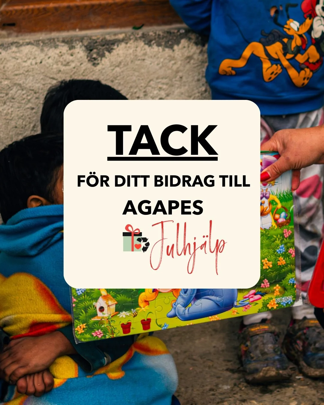 Tack vare er samlade vi i l&ouml;rdags, 6/12, in 51 746 kr till Agapes Julhj&auml;lp ❤️

Varenda krona g&aring;r oavkortat till v&aring;ra julinsatser - fr&aring;n julklappar, mat och ved till utsatta familjer i Bulgarien (via Bulgarian Aid Mission),