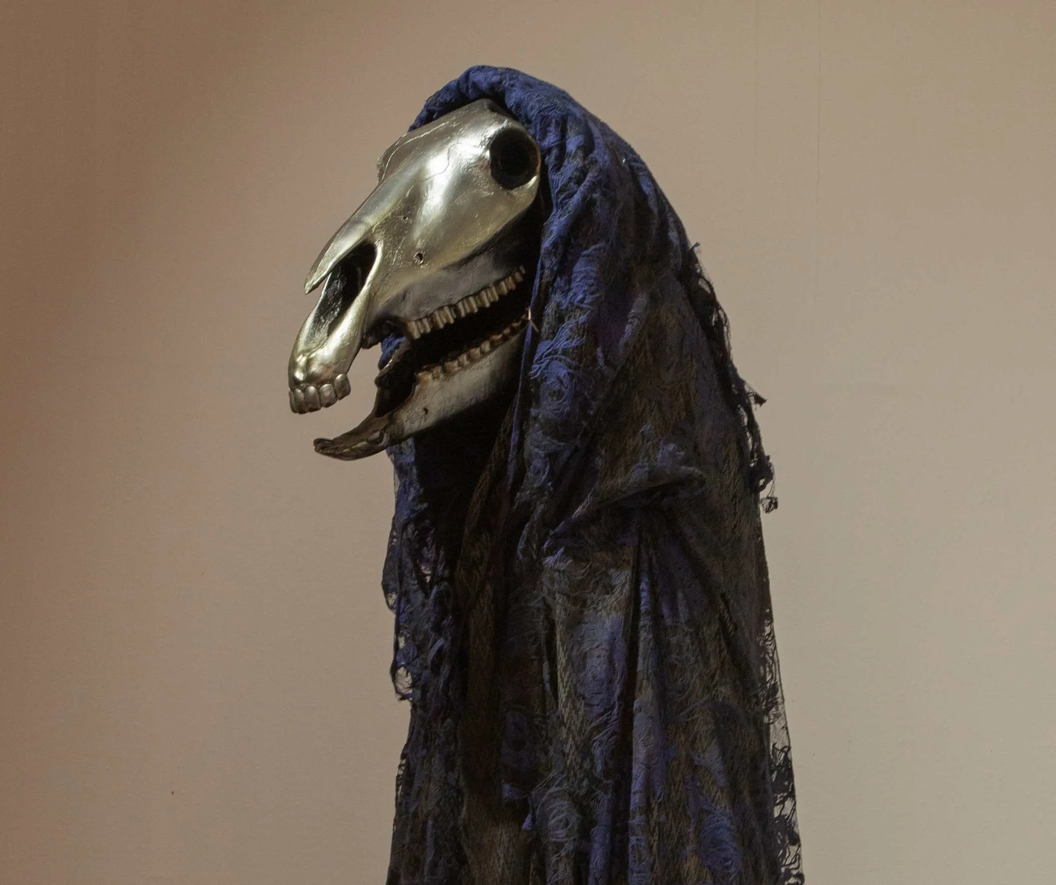 PATRIC ROGERS SPECTRE (2024) 

Mixed media. Digital prints. 

Spectre features a life-sized Mari Llwyd sculpture and photographs taken from the coastline around the Isle of Anglesey. In Welsh tradition, the Mari Lwyd is carried from house to house du