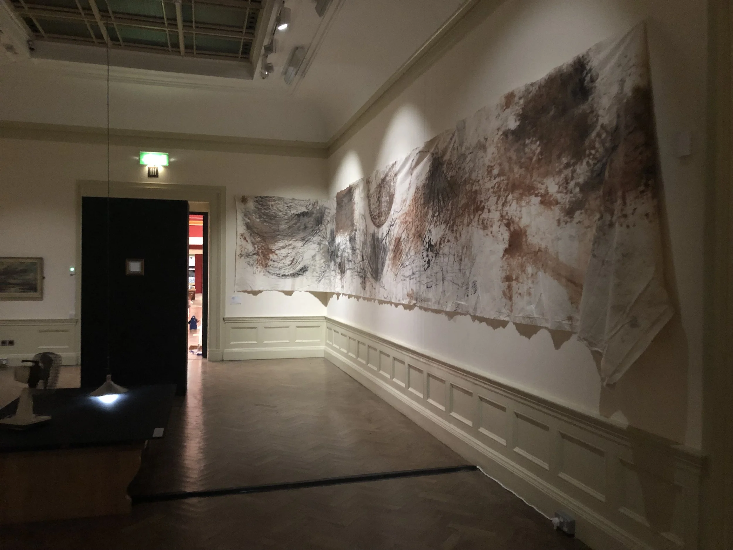 A canvas traced by the remains of the first collective ritual performed during the film ‘A Transfigured Movement in Time’. It represents the beginning of the journey performed by the twelve participating artists.