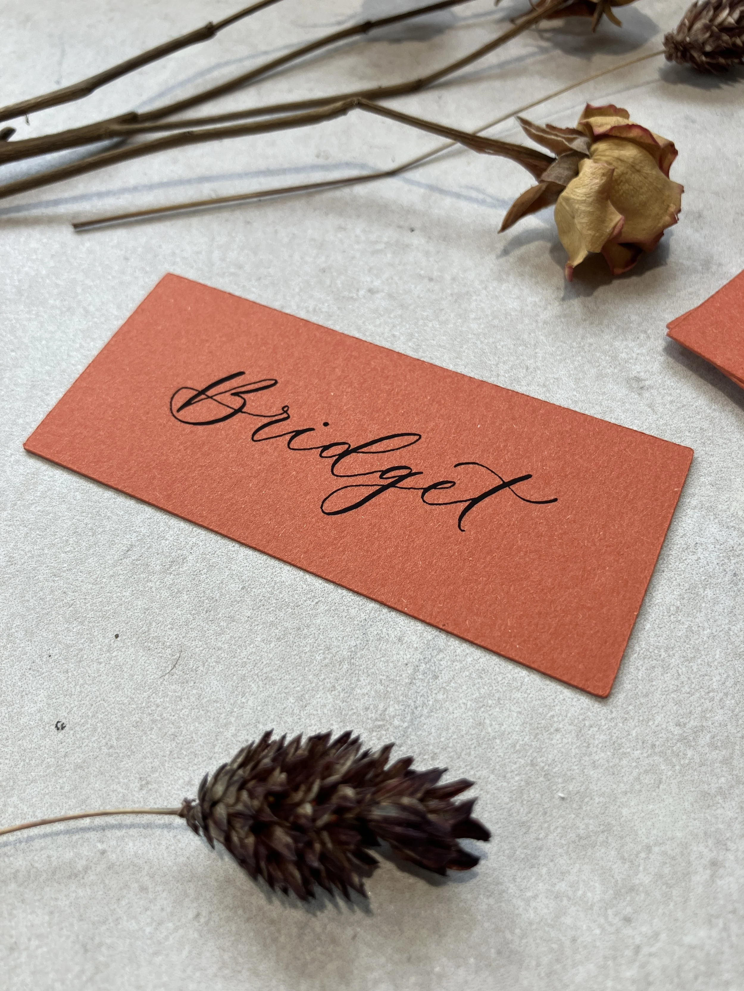 Terracotta flat rectangular place cards | wedding, event &  party stationery