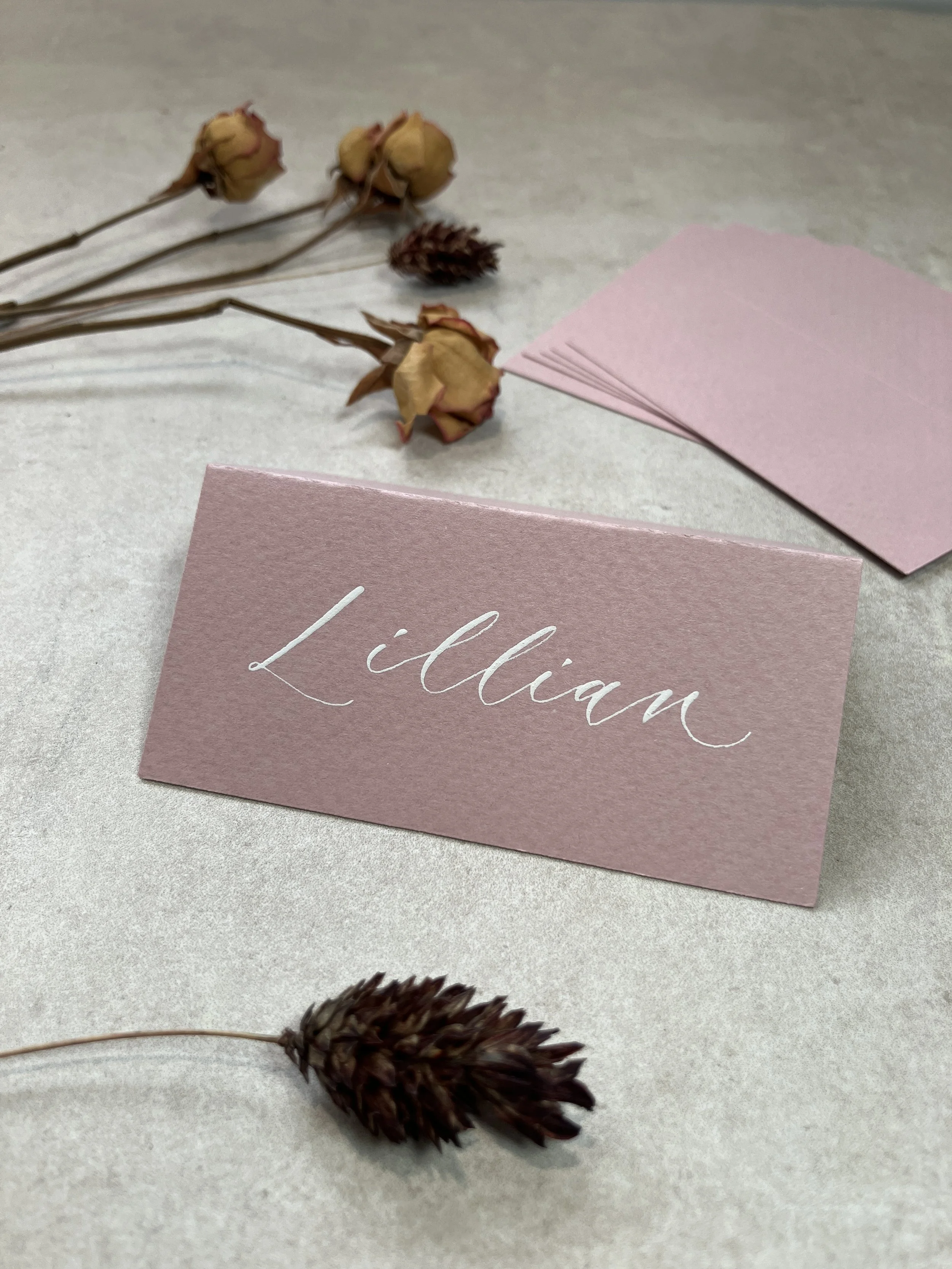 Dusky pink tent fold place cards | wedding, event &  party stationery