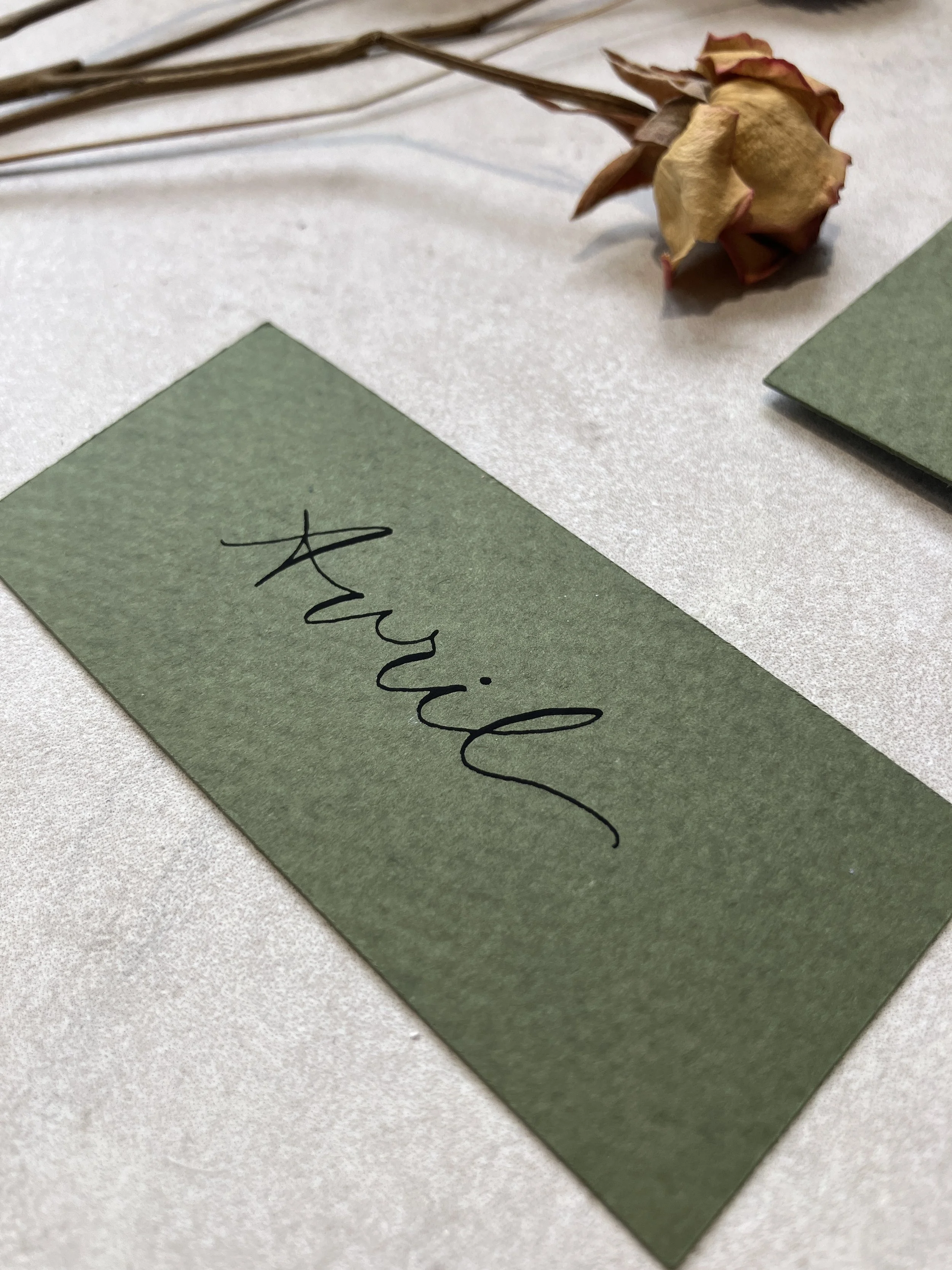 Olive green flat rectangular place cards | wedding, event &  party stationery