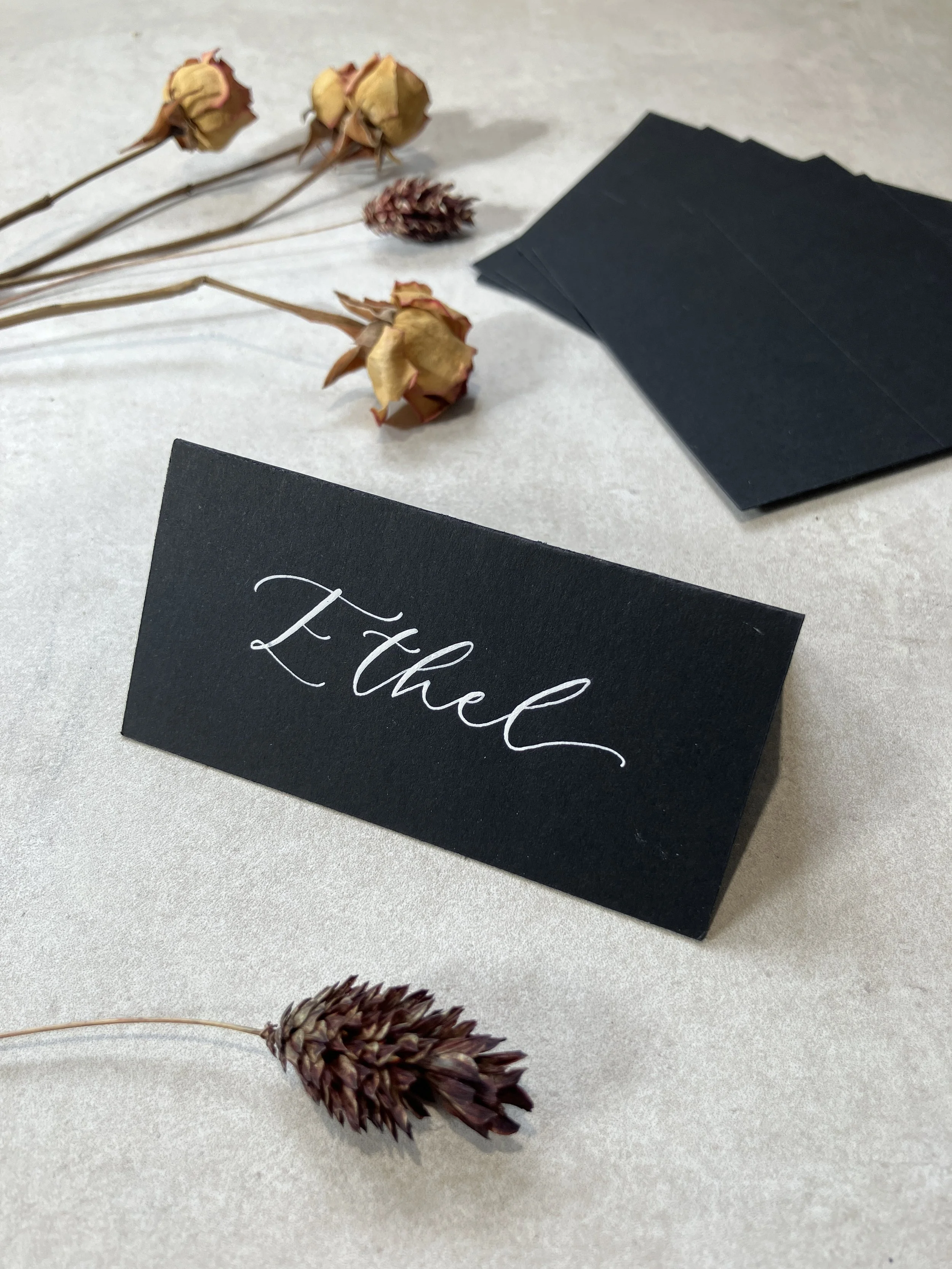 Black tent fold place cards | wedding, event &  party stationery