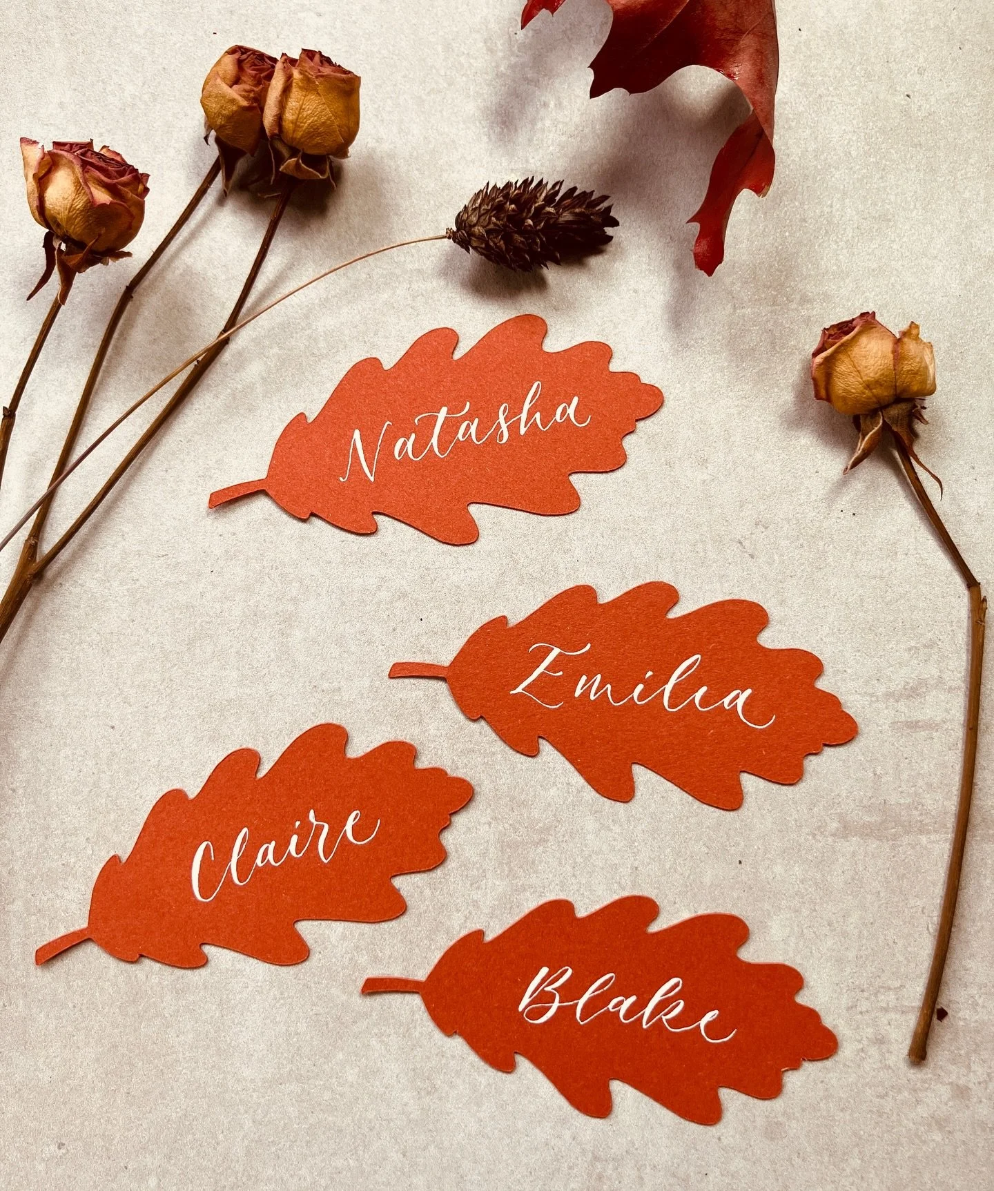 Let&rsquo;s pretend I dotted both &lsquo;i&rsquo;s in Emilia 🙈

I made these oak leaves for a styled shoot last year, and have just managed to get around to adding them to my @etsyuk shop! 

You&rsquo;ll find lots of other leaf place cards, as well 