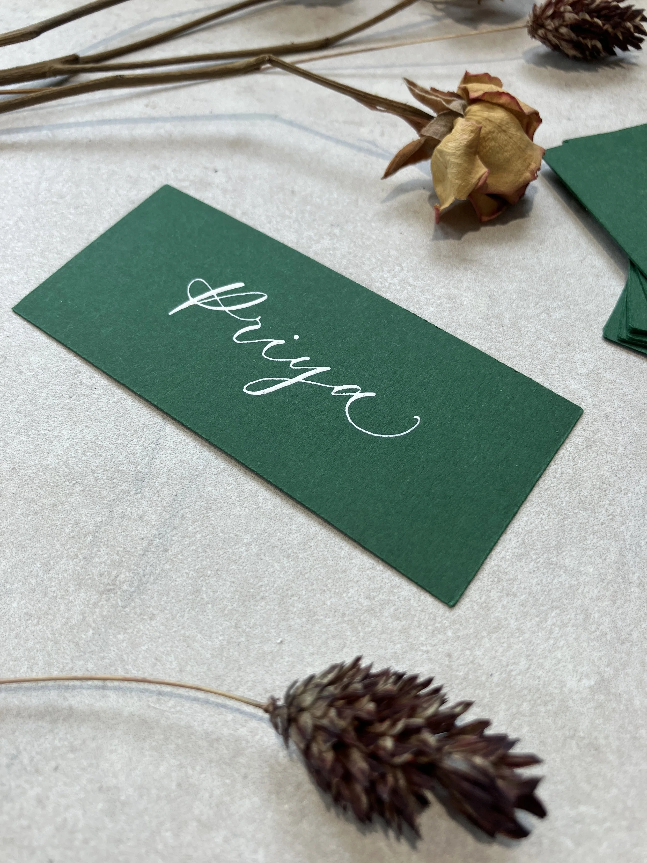 Forest green flat rectangular place cards | wedding, event &  party stationery