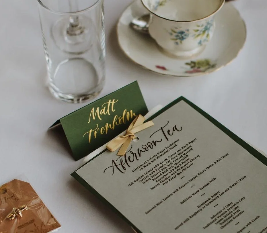 Forest green tent fold place cards | wedding, event &  party stationery