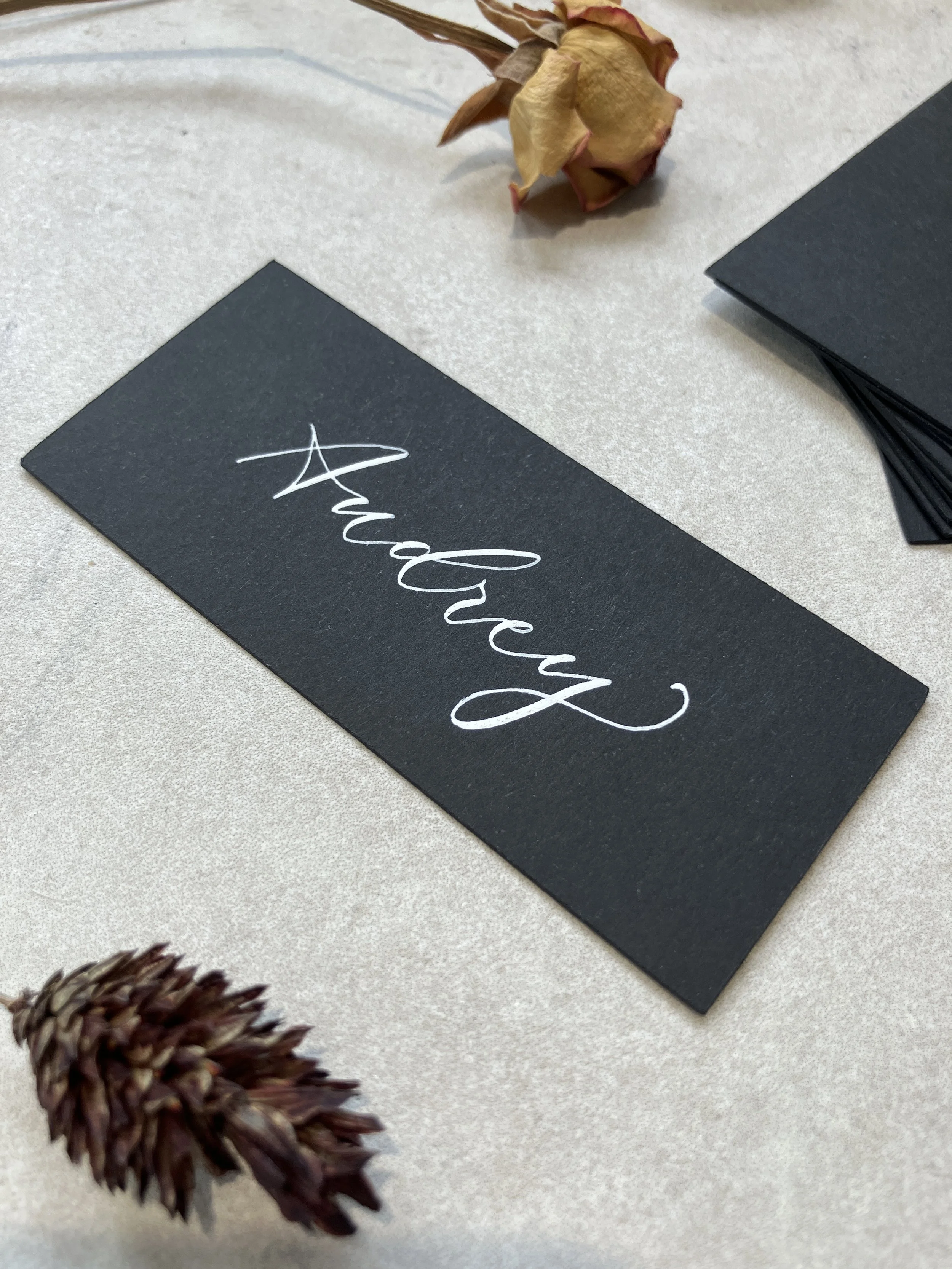 Black flat rectangular place cards | wedding, event &  party stationery