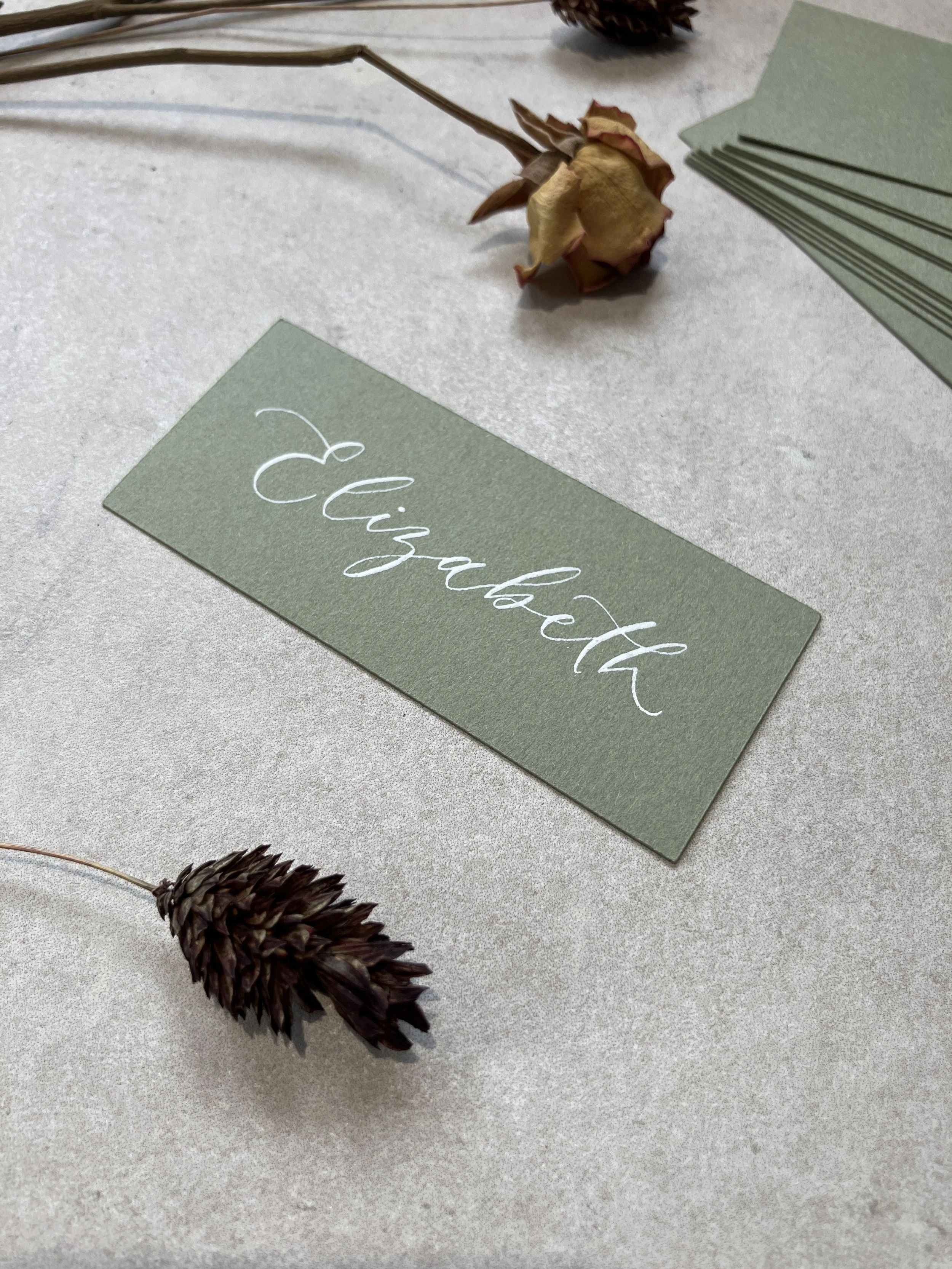 Moss/sage green flat rectangular place cards | wedding, event &  party stationery (Copy)