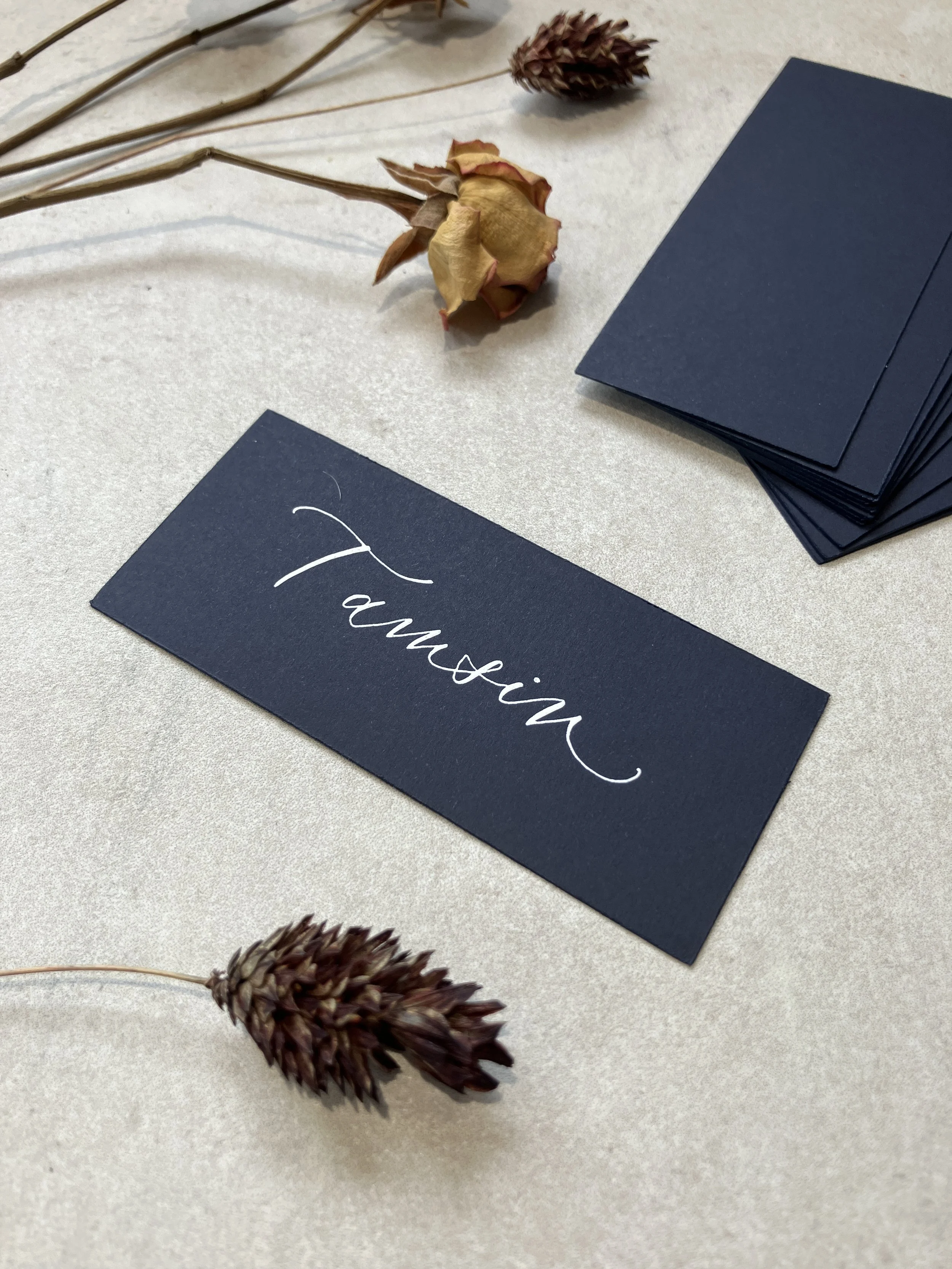 Navy blue lat rectangular place cards | wedding, event &  party stationery