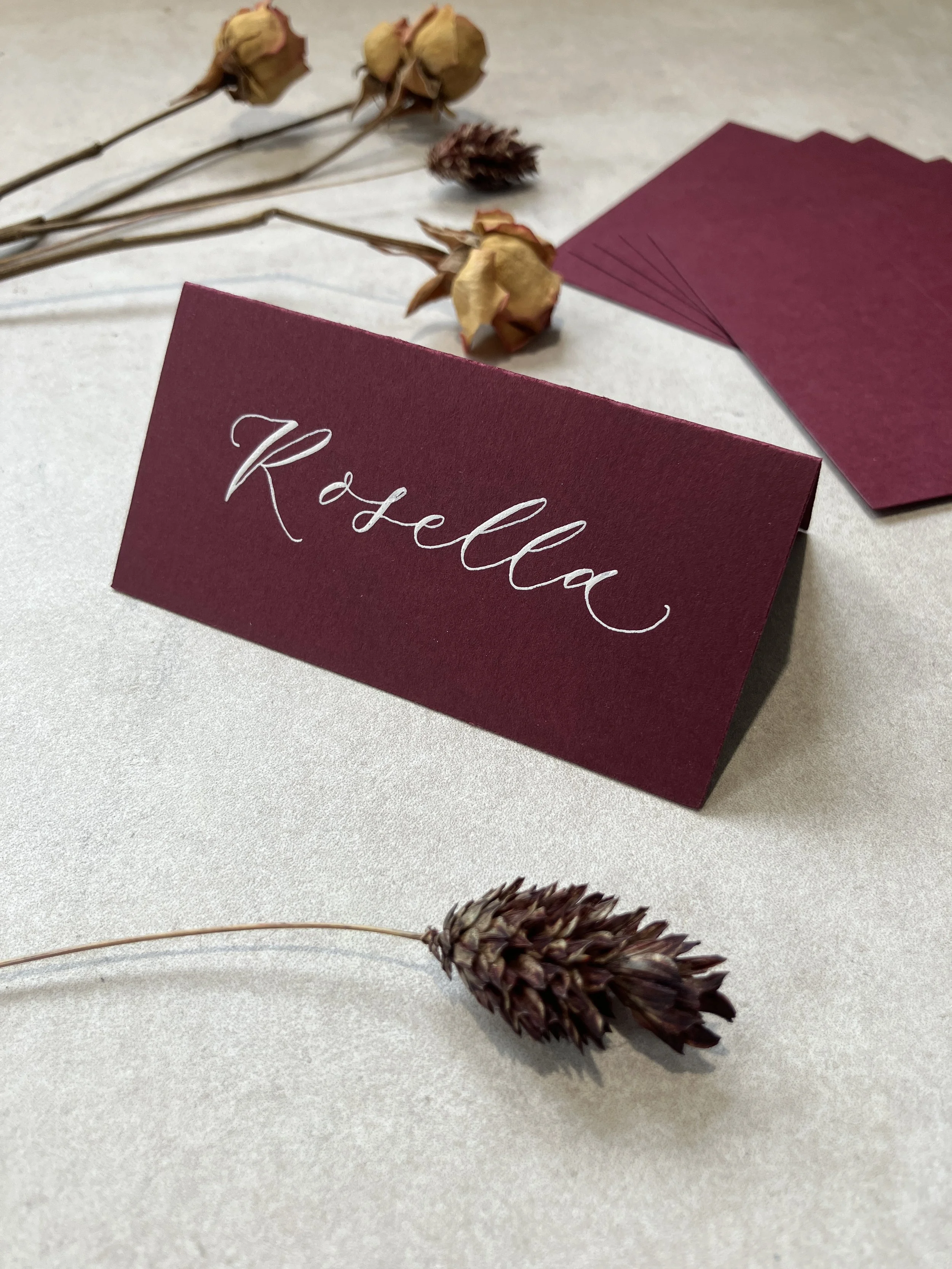 Burgundy deep red tent fold place cards | wedding, event &  party stationery