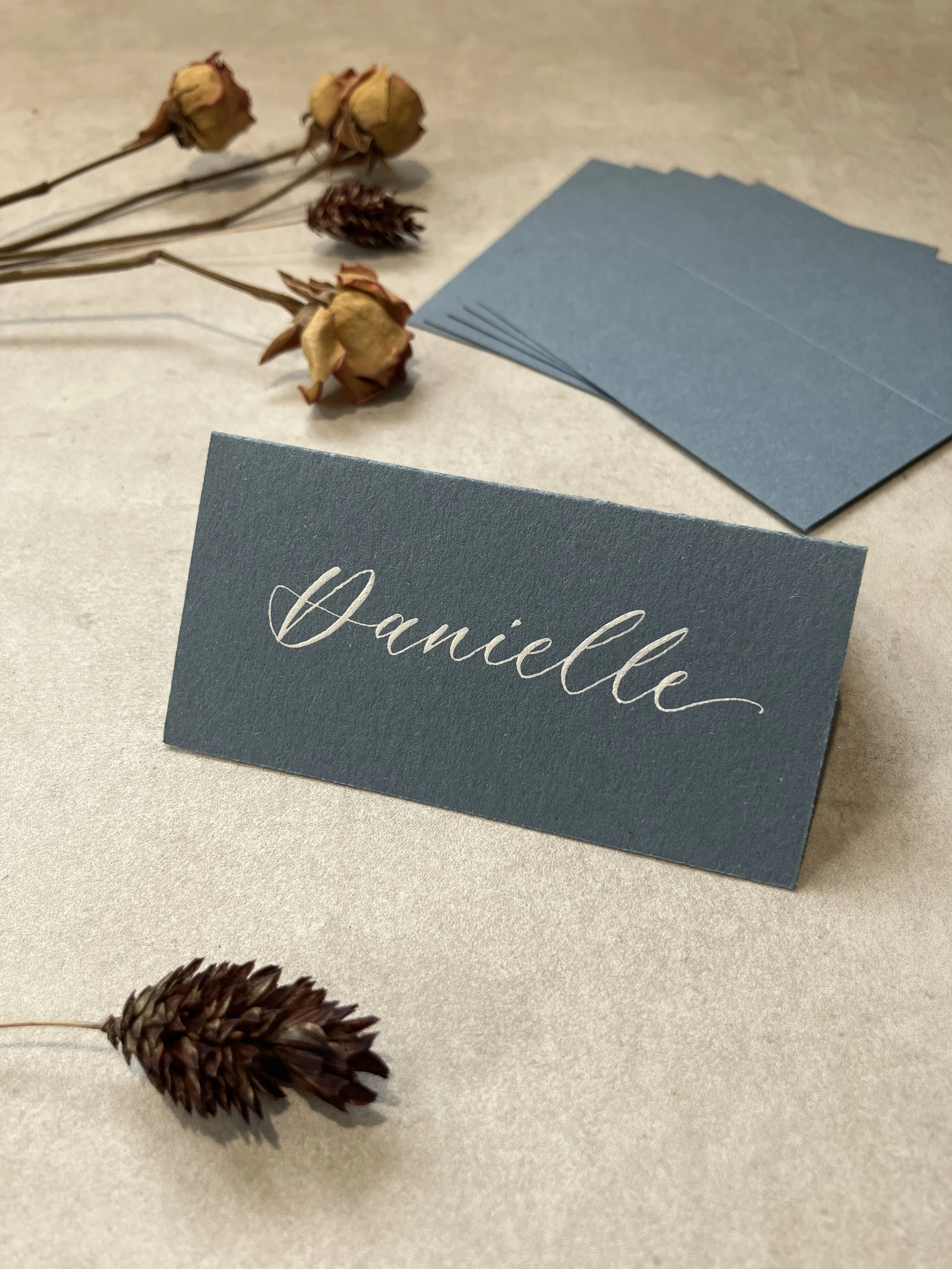 Dusty blue tent fold place cards | wedding, event &  party stationery