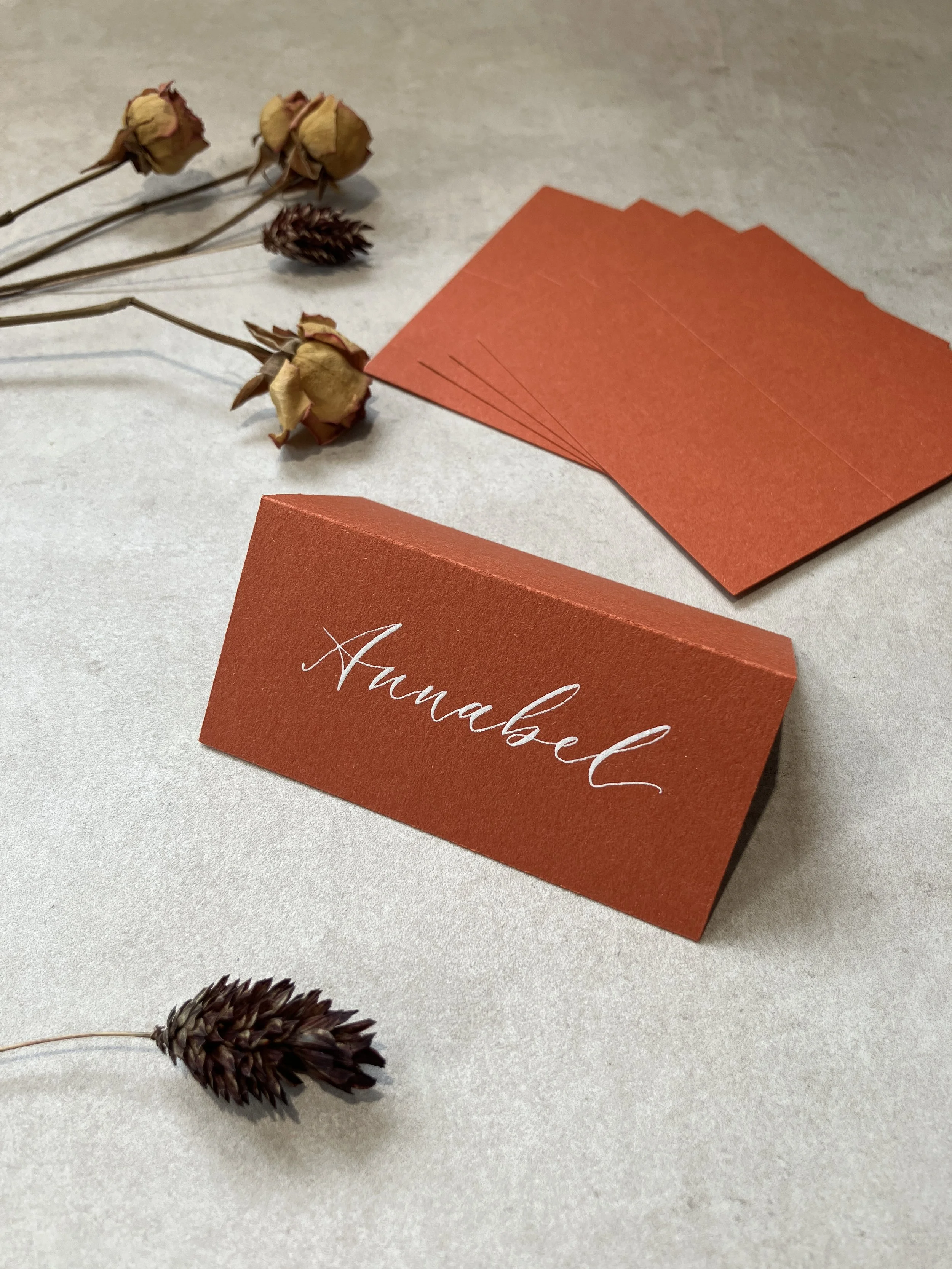 Terracotta tent fold place cards | wedding, event &  party stationery