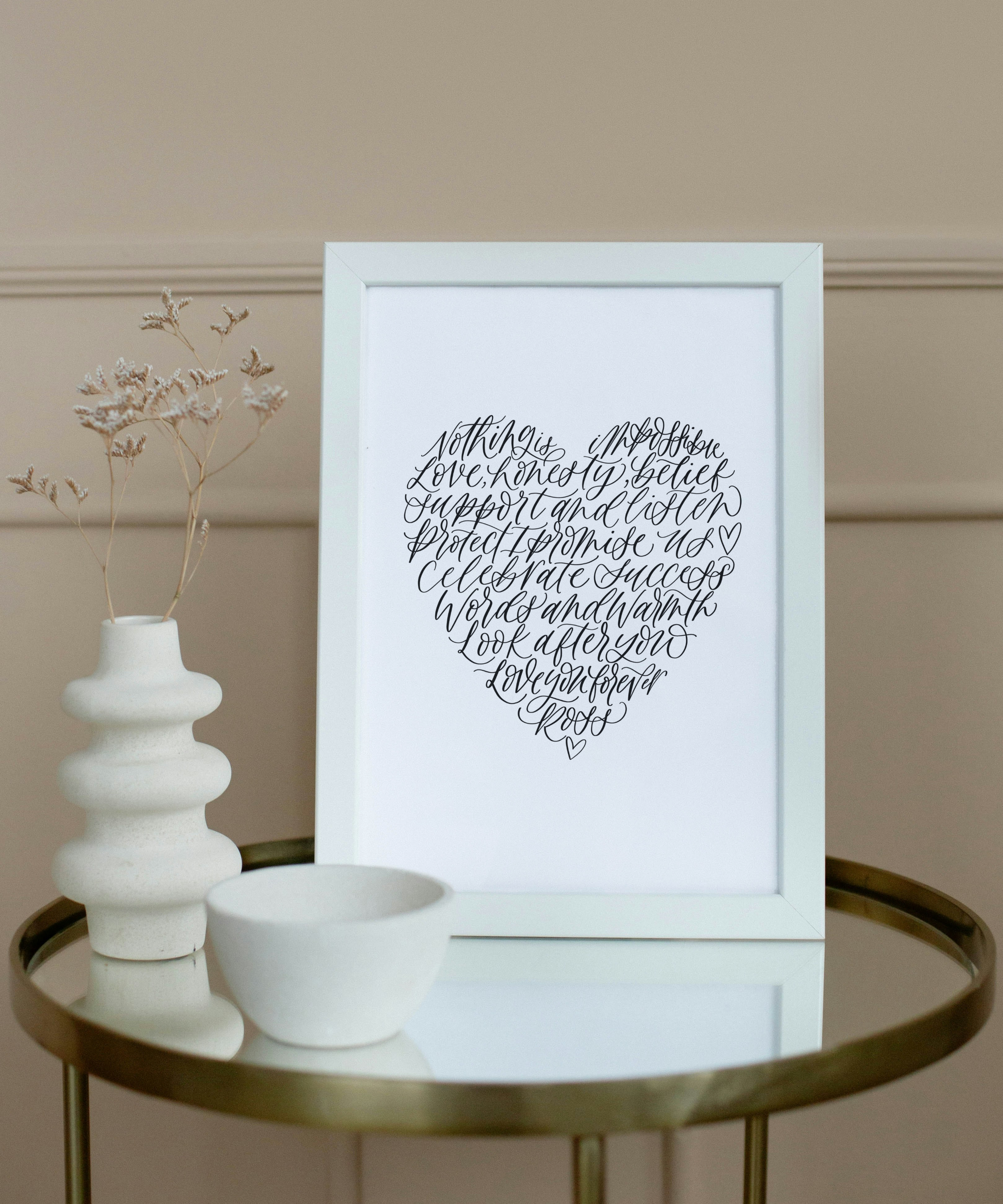 Personalised calligram: hand lettered artwork for special gifts and occasions