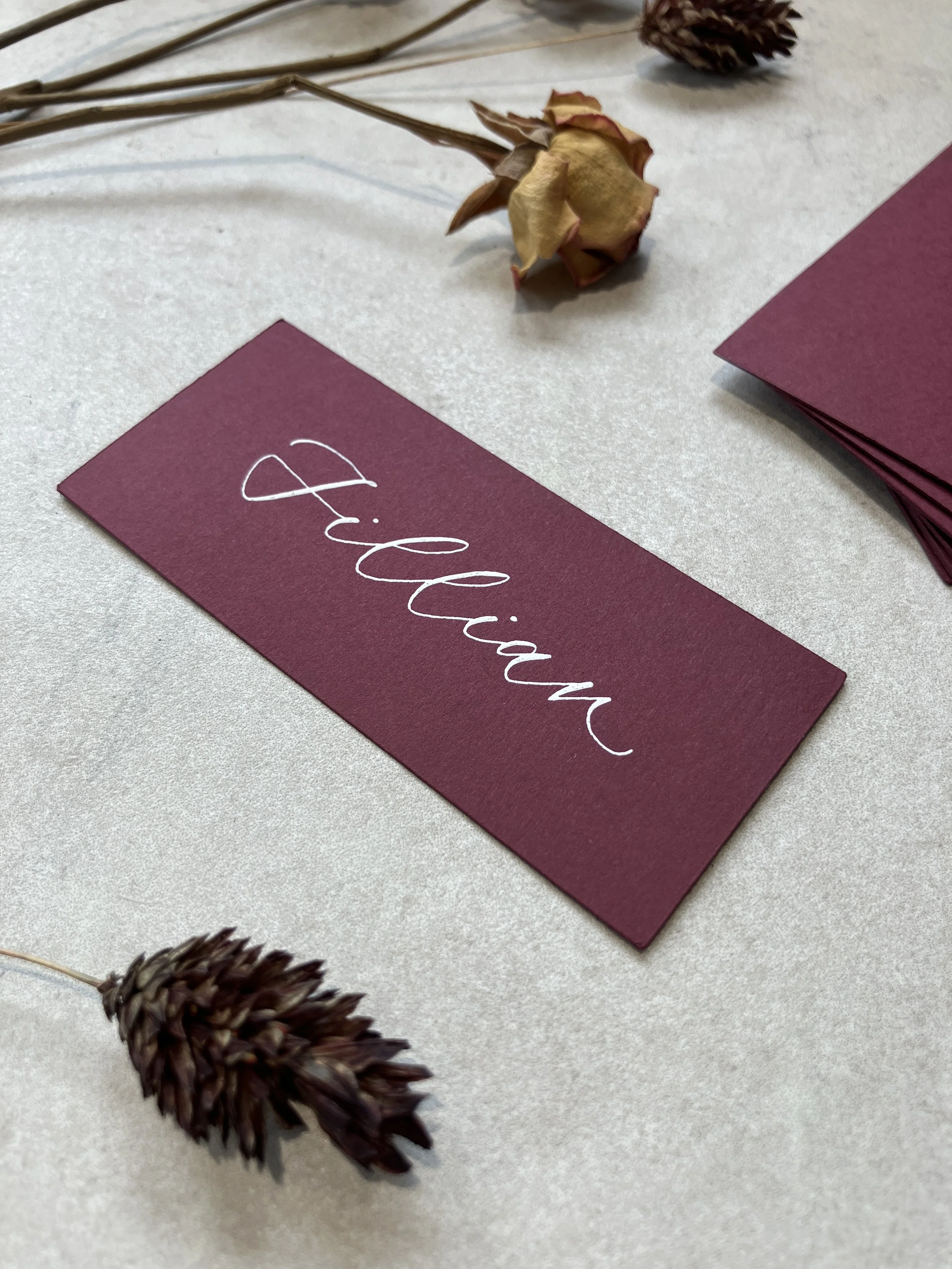 Burgundy deep red flat rectangular place cards | wedding, event &  party stationery