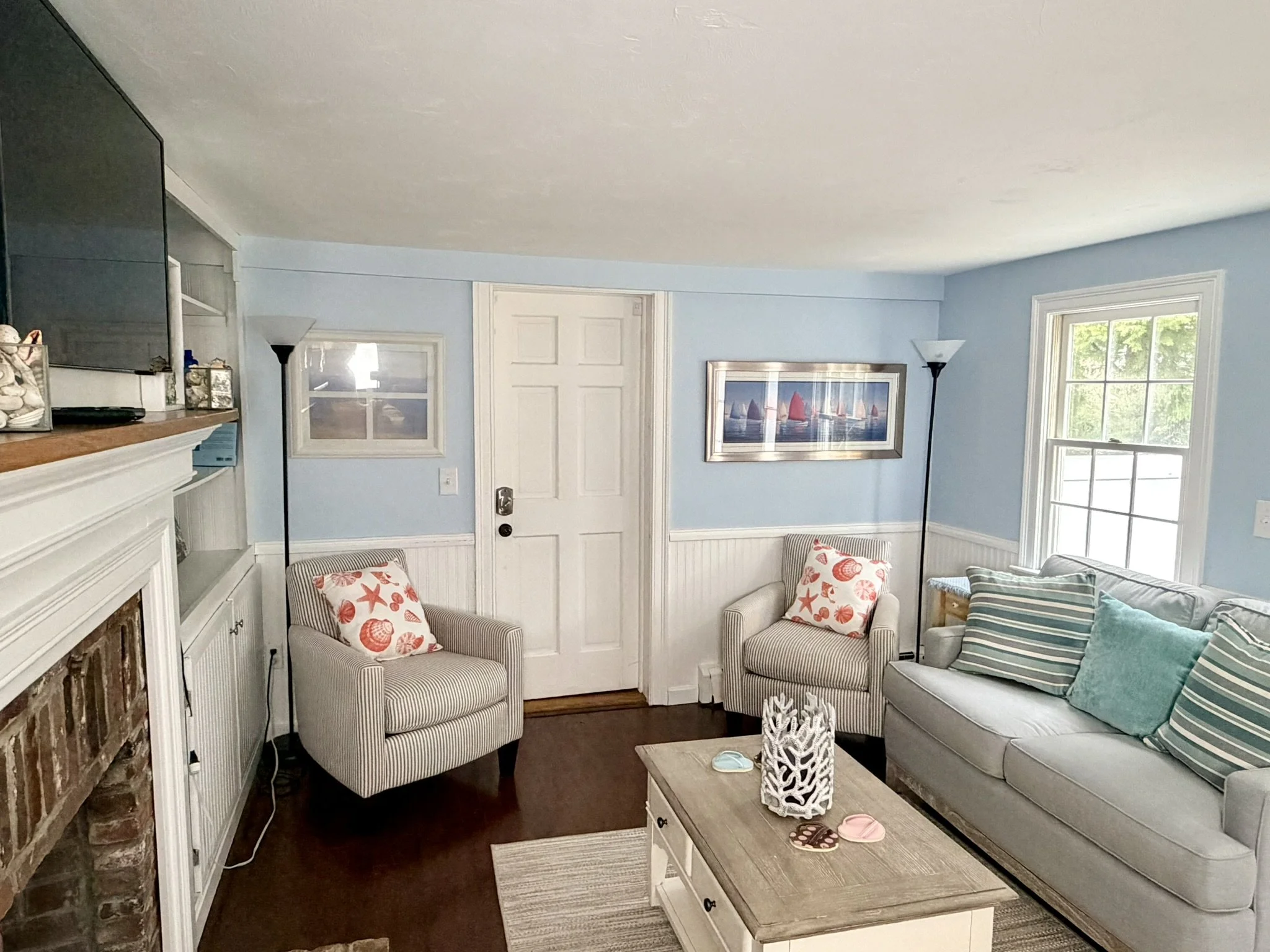 Cape Cod Vacation Rental Management | Tuxfin Hospitality Property - Dog-Friendly Yarmouth Home for Short Term Bookings - Save Money over Airbnb & VRBO - Homeowners Rent Second Homes for Extra Income. Living Room 1