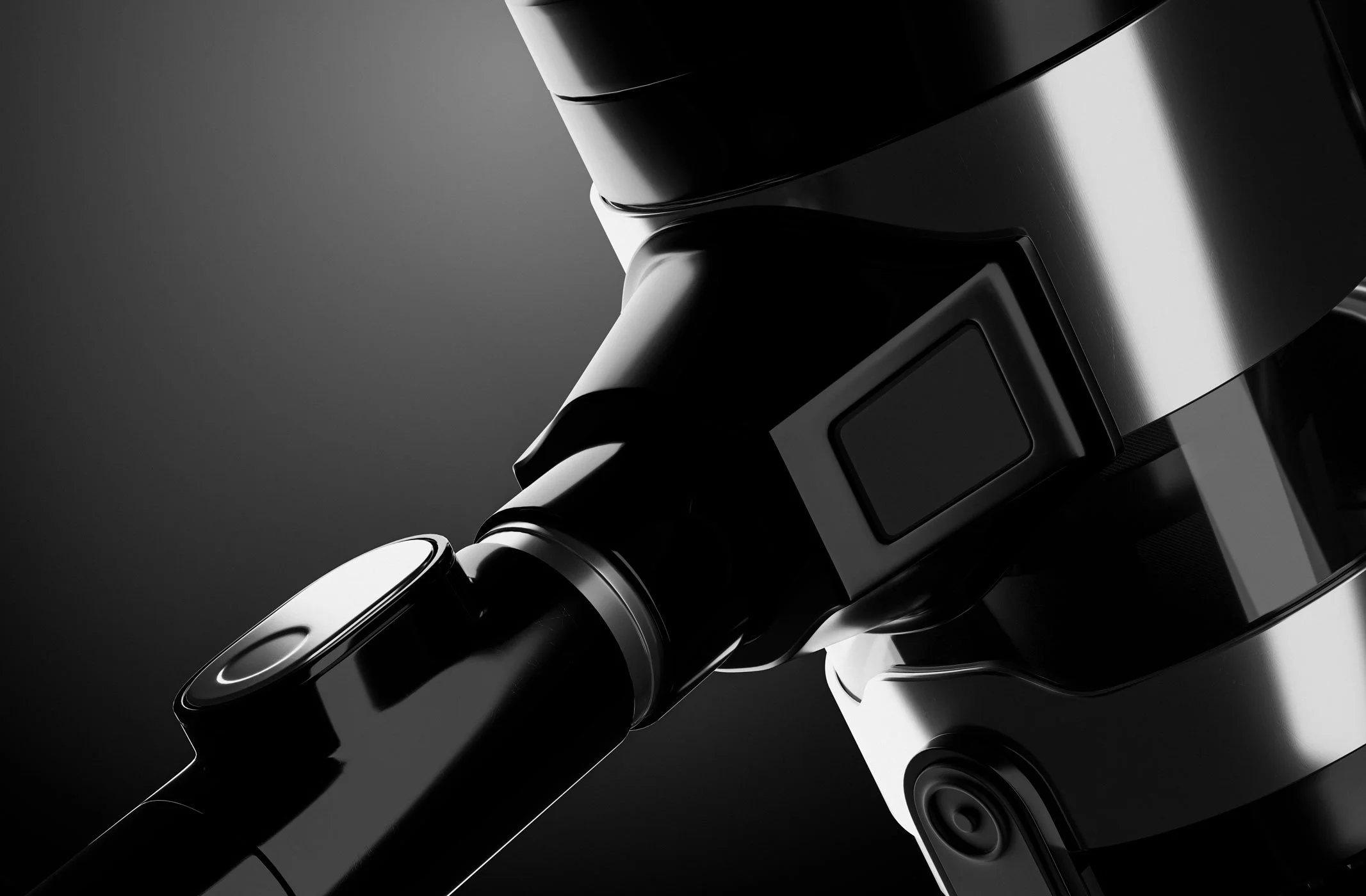 The power button on a 3D render of a cordless vac