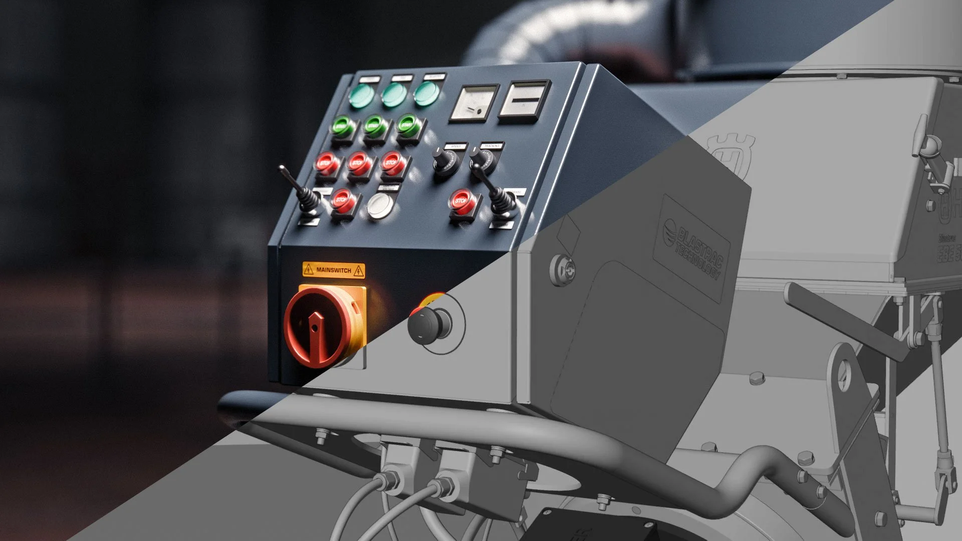 A before and after image of a 3D render in progress.