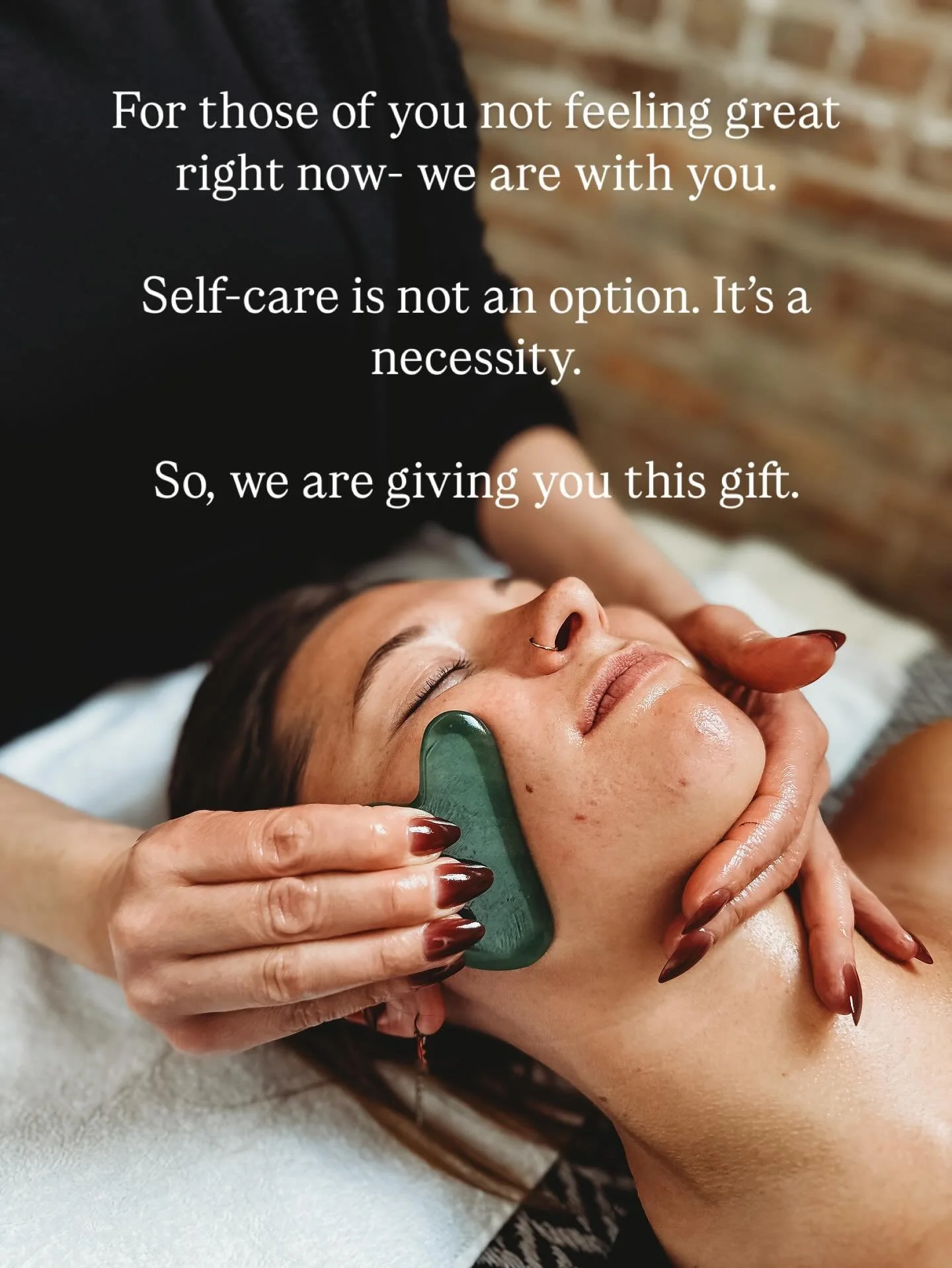 We got together today and decided we need to help you help yourself come in here. 
The world feels heavy and we are here to make it lighter. 
Feel connected to community, be in beauty, and feel good while being good to your body. 
For the next two