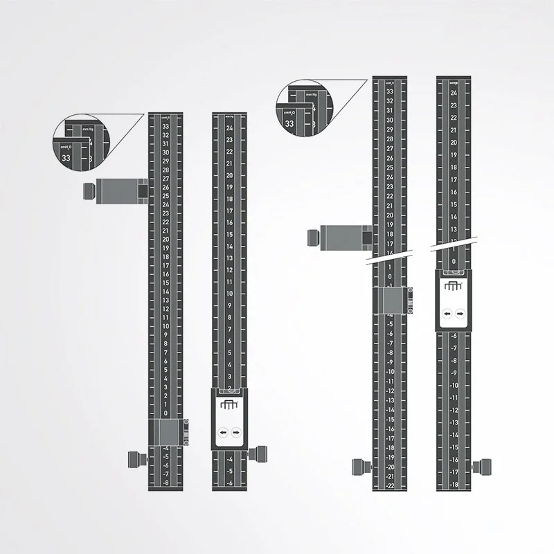 Measuring rails in two heights