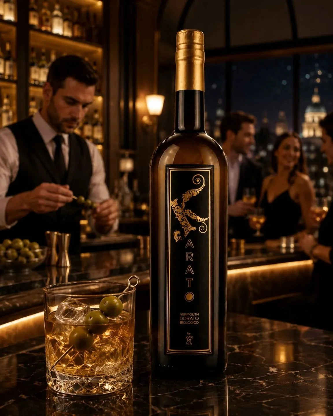 Karato was born to surprise.

Golden, balsamic, citrusy and pleasantly bitter &mdash; but its most unexpected side appears when it meets something savoury.

Ice.
Green olives.
A touch of olive brine.

A simple serve that creates contrast, tension and