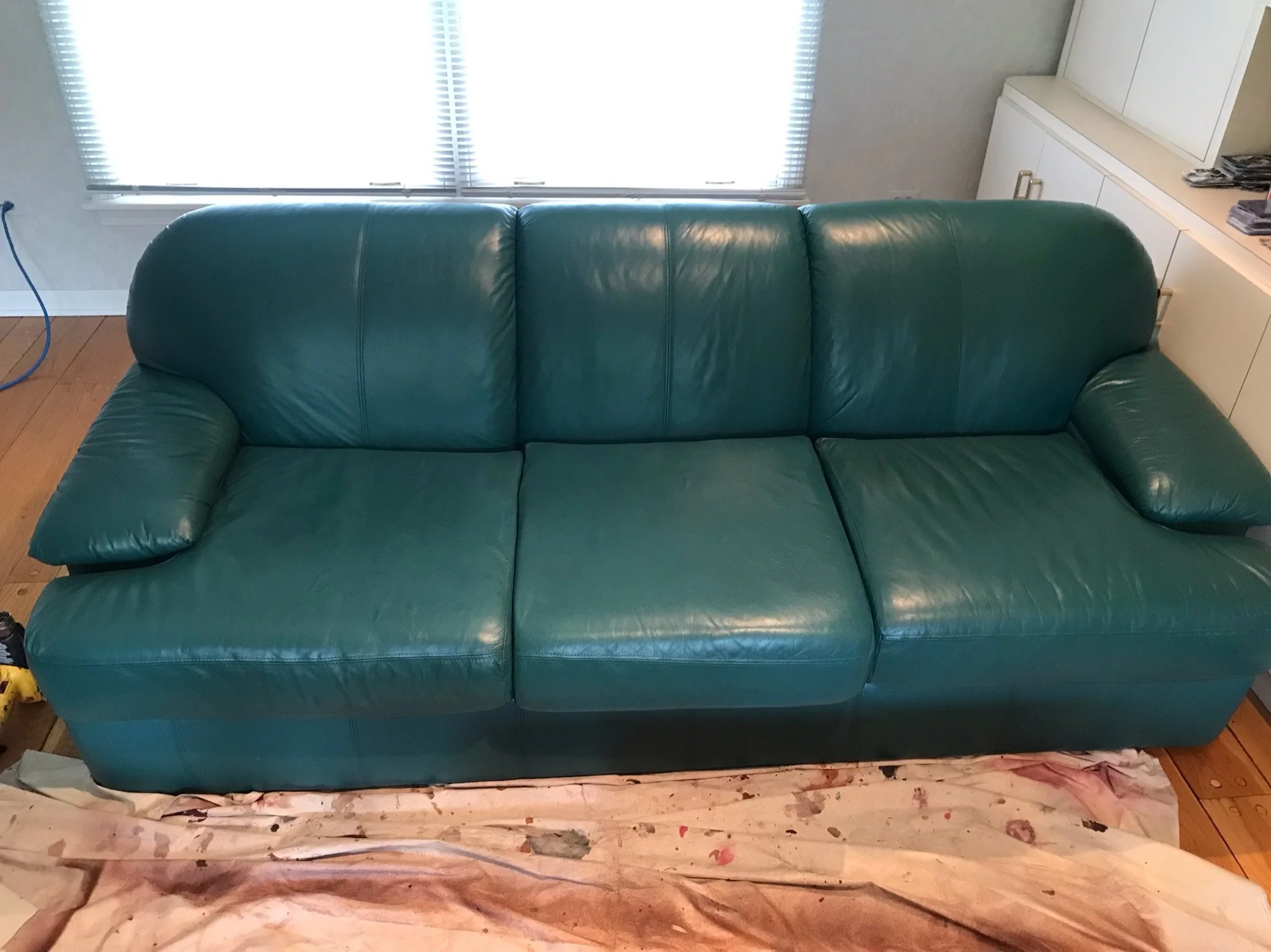 Refreshed couch. Repairs done in-home in Wheaton, IL in the western Chicago Suburbs. 