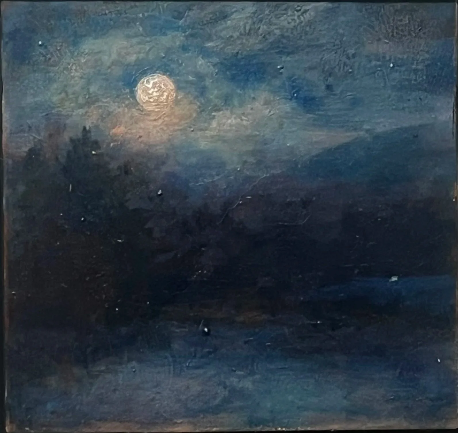 Winter Moonrise, oil on wood, 5 x 5 inches - Available