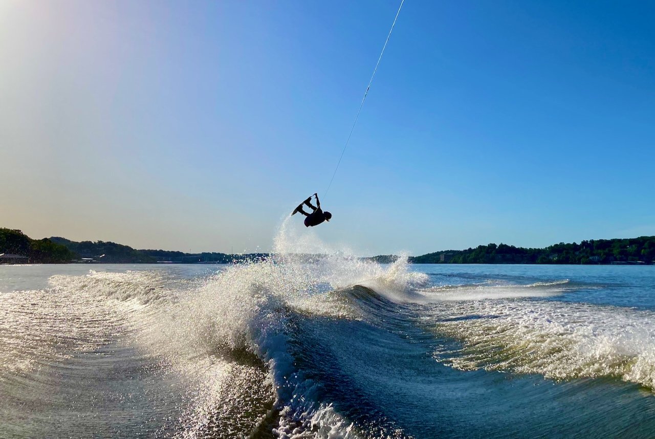Brody Spriggs getting air on the Lake of the Ozarks