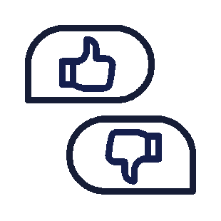 Icon with a thumbs-up symbol in a speech bubble above a thumbs-down symbol in another speech bubble.