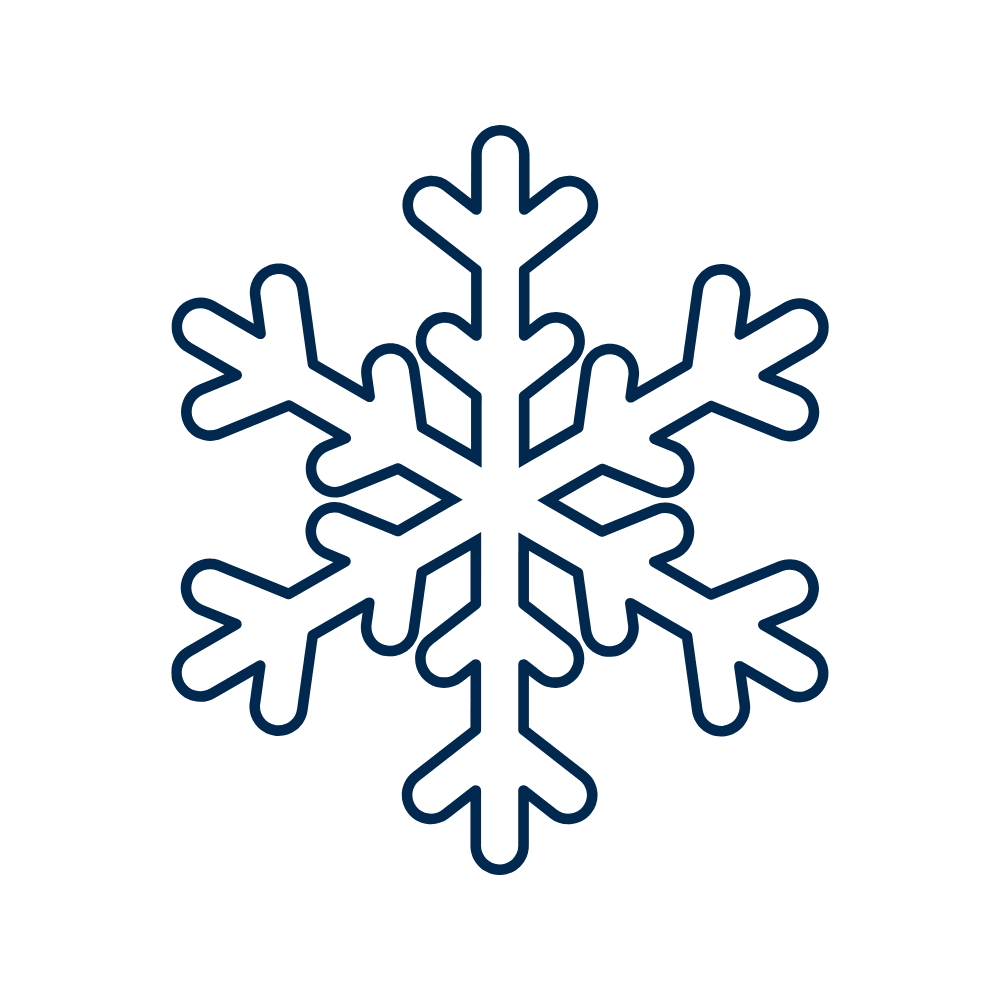 A blue outline of a snowflake on a black background.