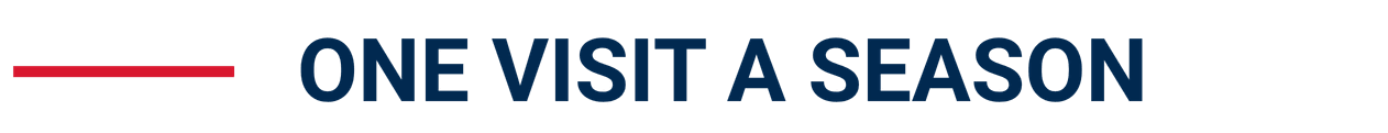 Text reading 'One Visit a Season' with a red and blue color scheme.