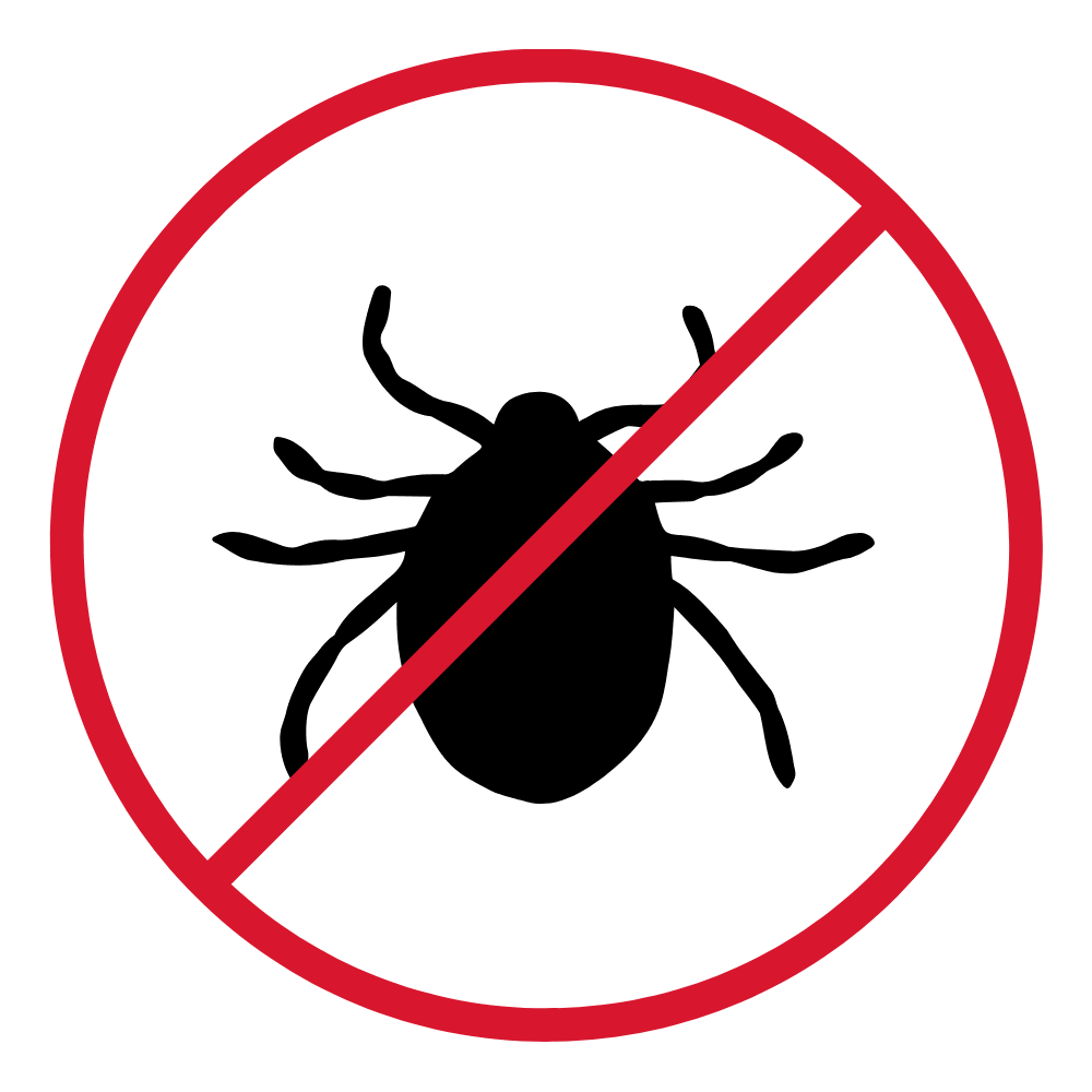 Icon of a tick with a red circle and line through it to show tick control service.