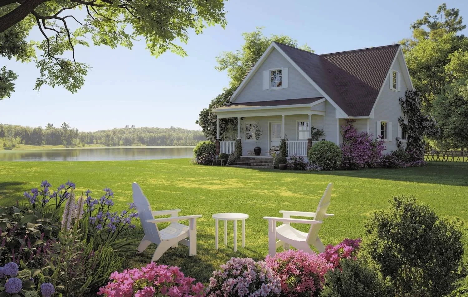 A lake cottage in Massachusetts with a beautiful, pest-free backyard.