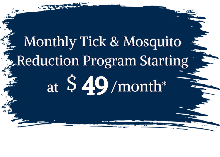Advertisement for a monthly tick and mosquito reduction program starting at $49 per month.