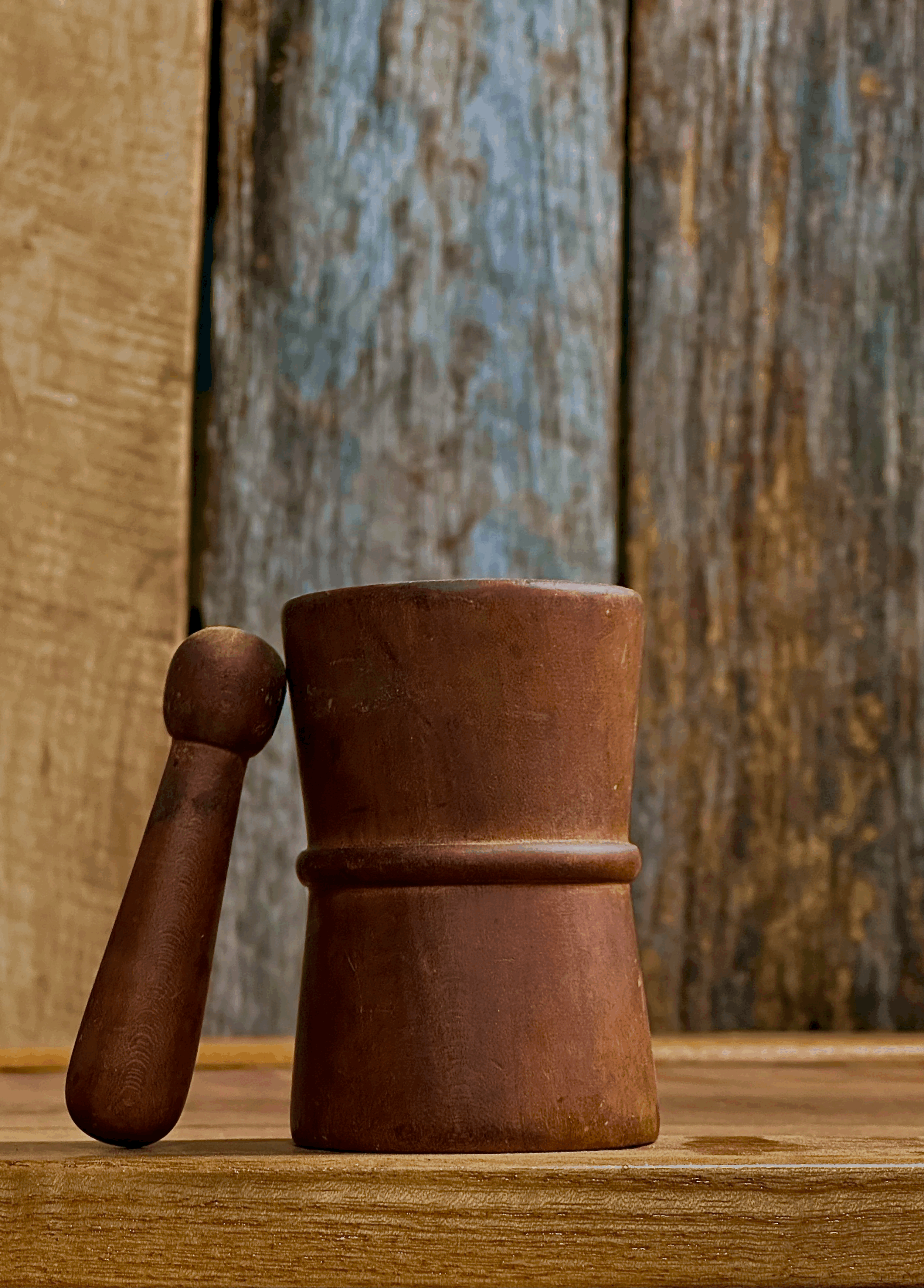 Antique Wooden Mortar and Pestle