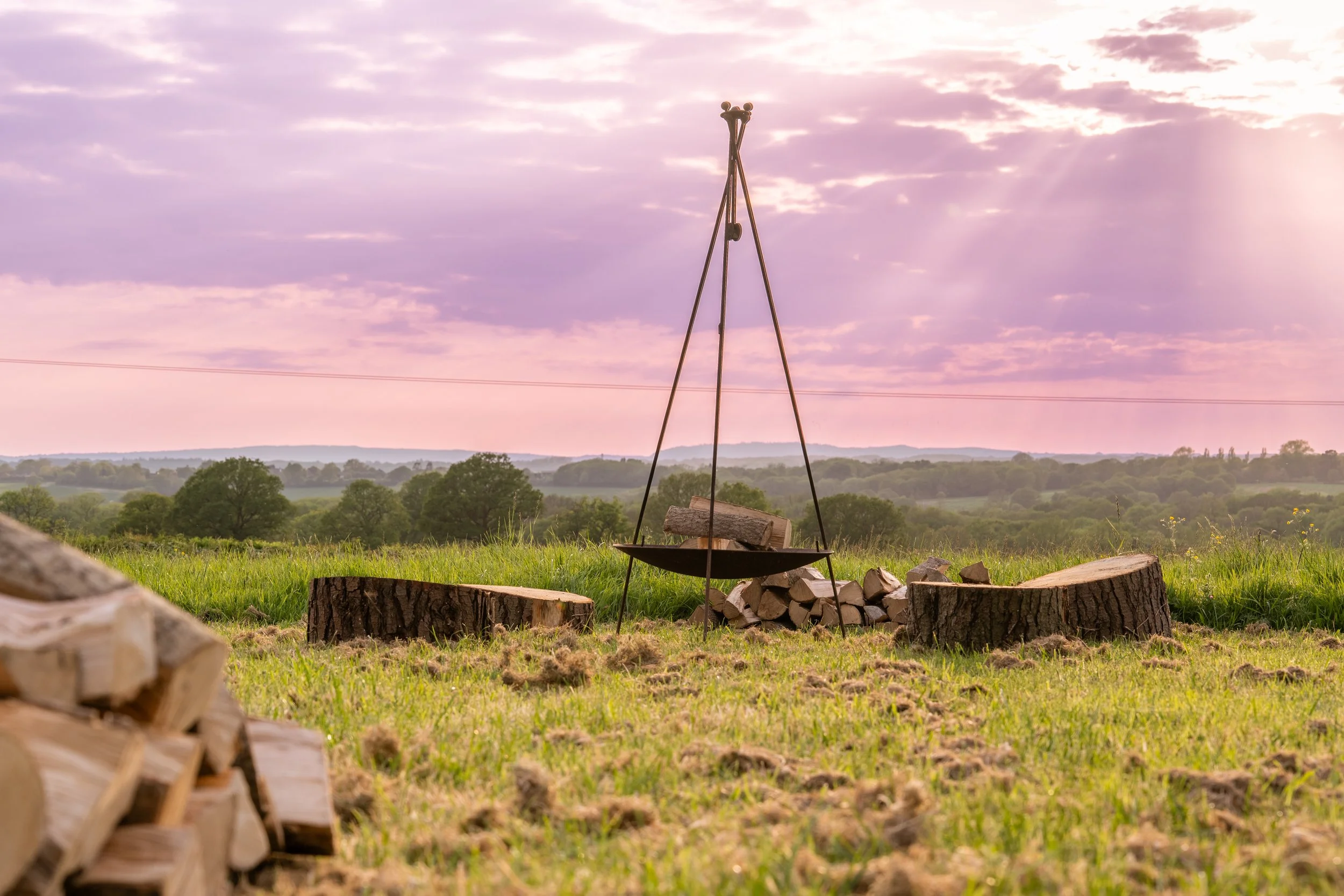fire pit set up with views of the hills