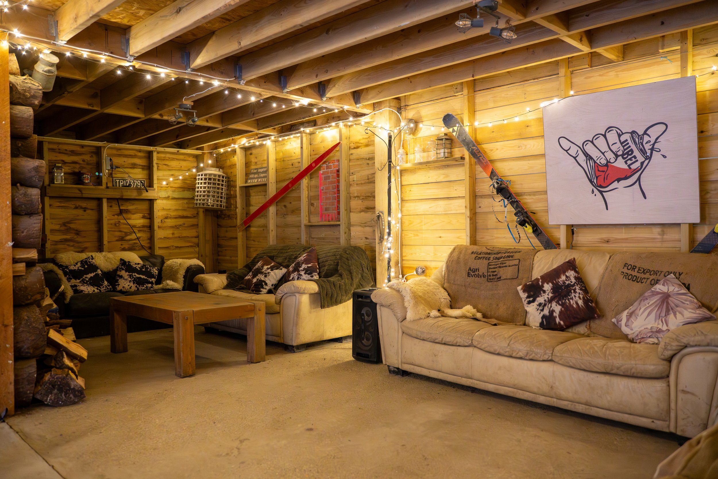 snug area inside with fairy lights