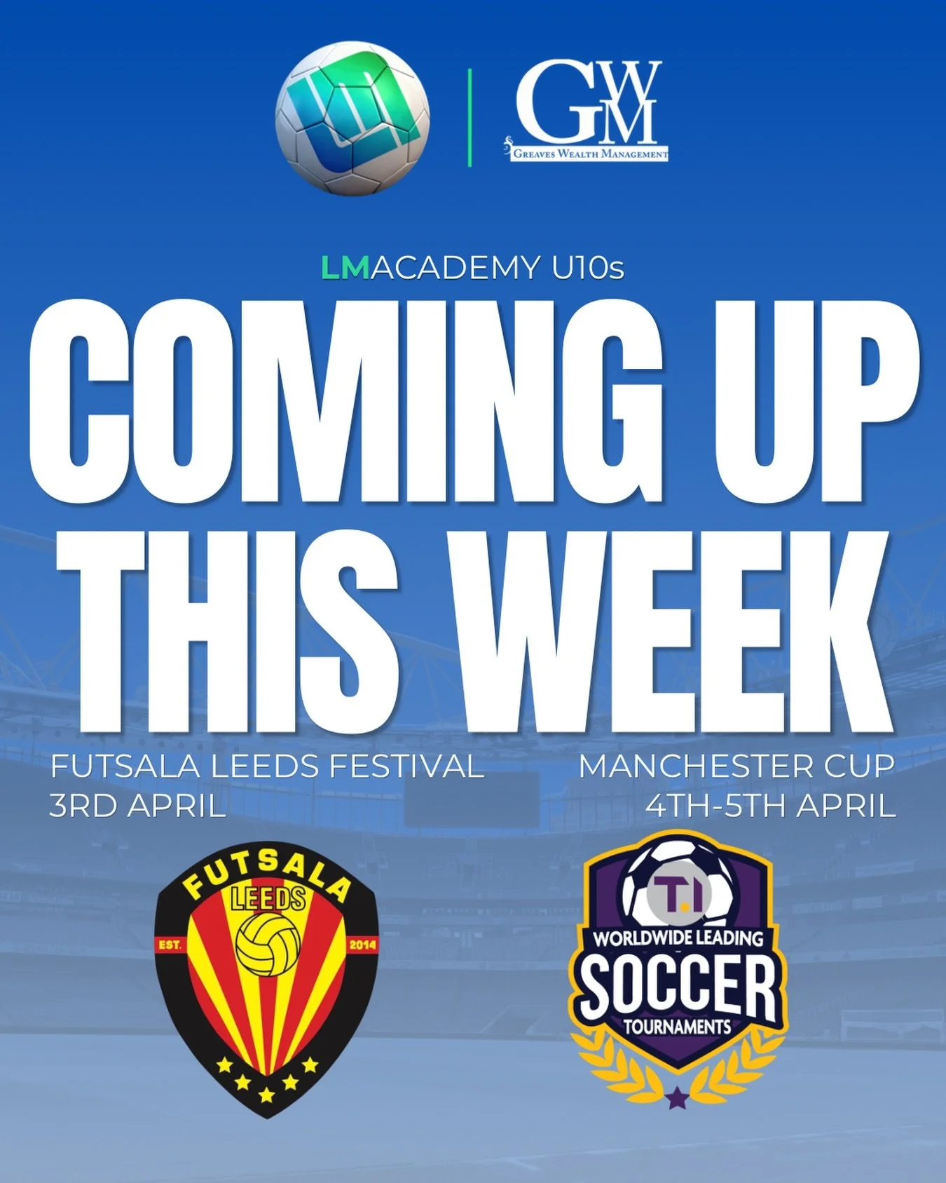 Big weekend ahead for our LMAcademy U10s 🔥 📍 Futsala Leeds Festival &ndash; 3rd April 📍 Manchester Cup &ndash; 4th&ndash;5th April
Time to compete, develop, and enjoy the game 💙⚽️

Want to be a part of it? DM us! #LMAcademy #youthfootball #matchw