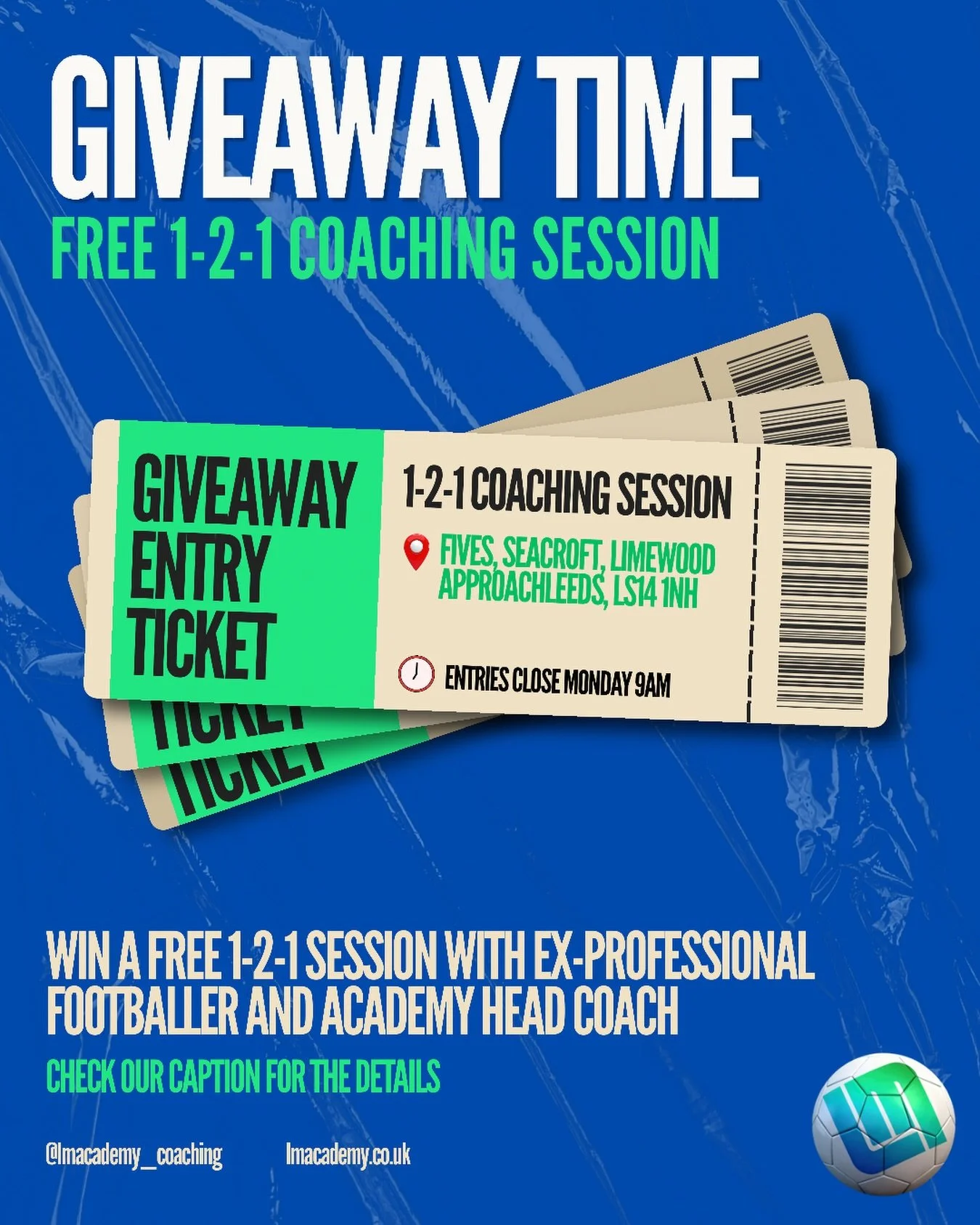 🚨GIVEAWAY🚨

We&rsquo;re giving one young player the chance to win a FREE 1-2-1 coaching session with our Head of Academy &amp; former professional footballer👀⚽️

Perfect opportunity to develop skills, boost confidence, and learn at a high level💪
