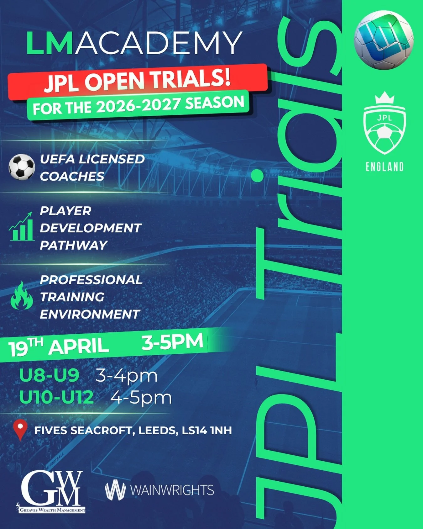 🚨LMACADEMY JPL TRIALS🚨

There&rsquo;s still time to secure your place at LM Academy JPL trials for the 2026/27 season.

We&rsquo;re looking for players ready to develop and compete in a high-level environment, this is your opportunity.

🗓️19th Apr