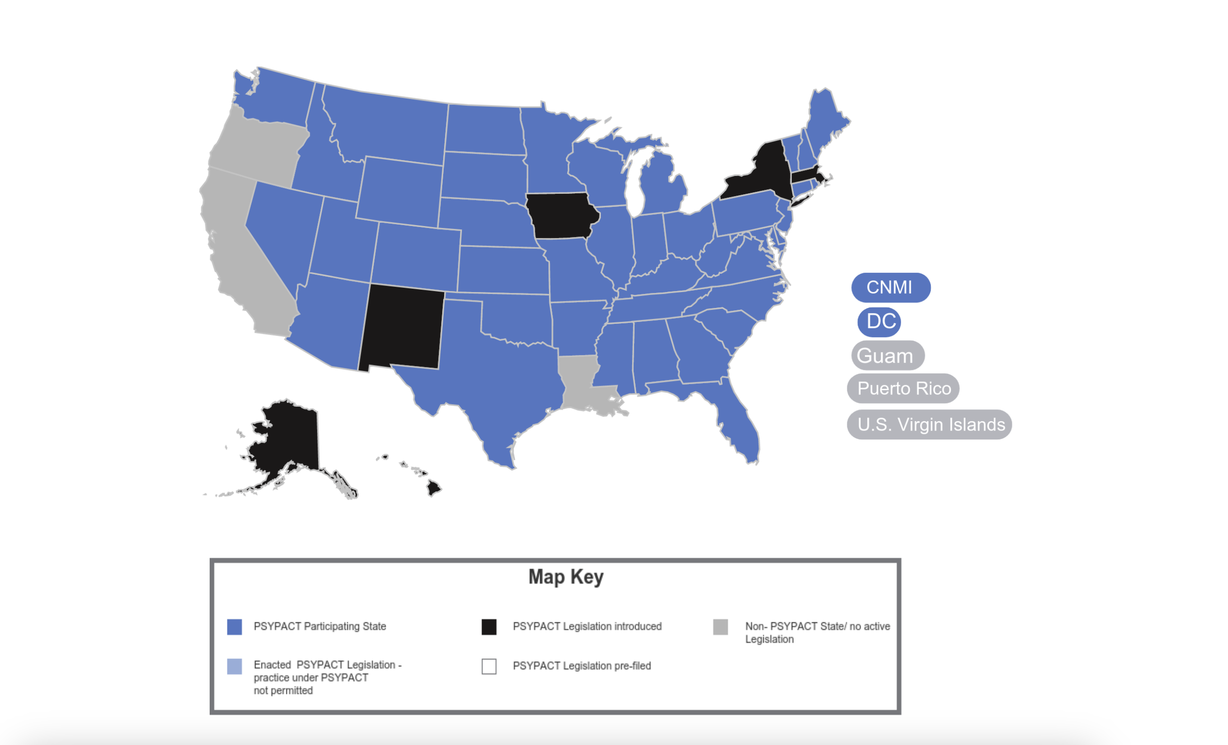 AL, AZ, AR, CO, CT, DE, DC, FL, GA, ID, IL, IN, KS, KY, ME, MD, MI, MN, MS, MO, NE, NV, NH, NJ, NC, ND, OH, OK, PA, RI, SC, SD, TE, TX, UT, VT, VA, WA, WV, WI, WY