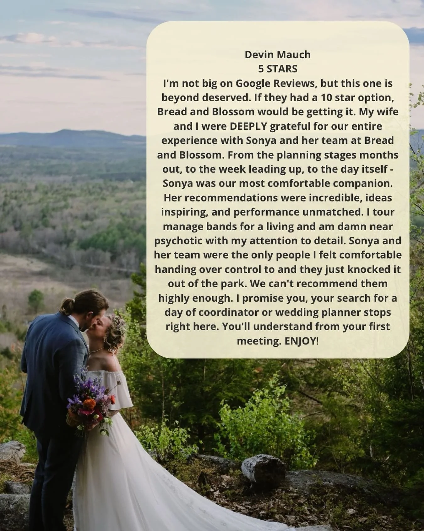 Thank you Dev and Eva for the sweetest review. It was such a pleasure coordinating this wedding!! 🪩 

Photo Credit: @laurynsophia